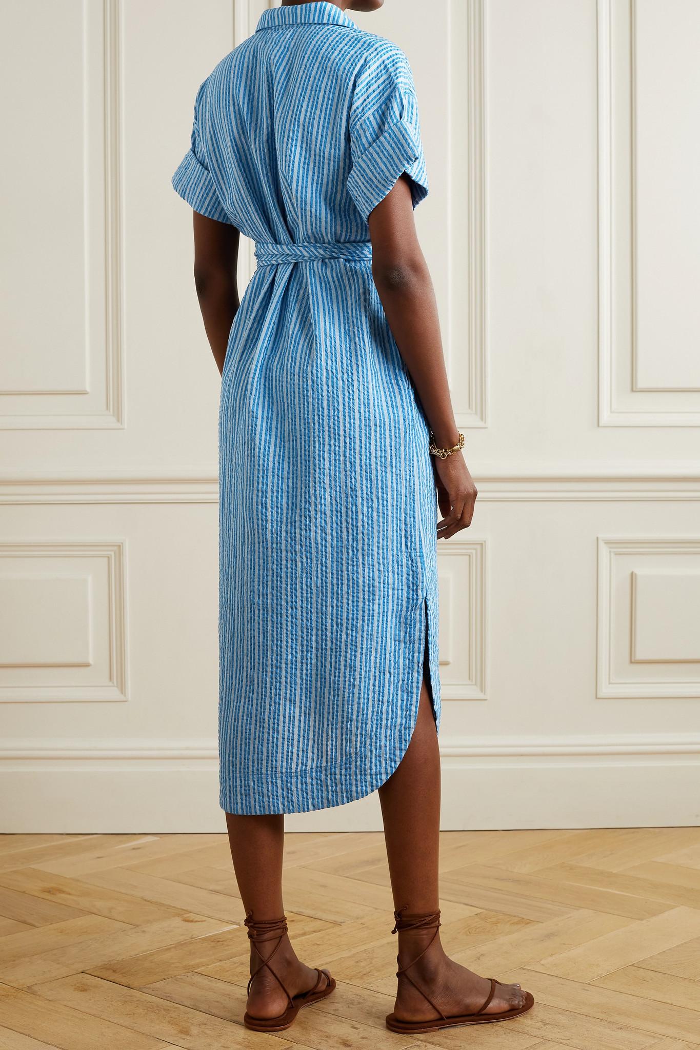 Apiece Apart Nicoya Striped Organic Cotton-seersucker Midi Shirt Dress in  Blue | Lyst