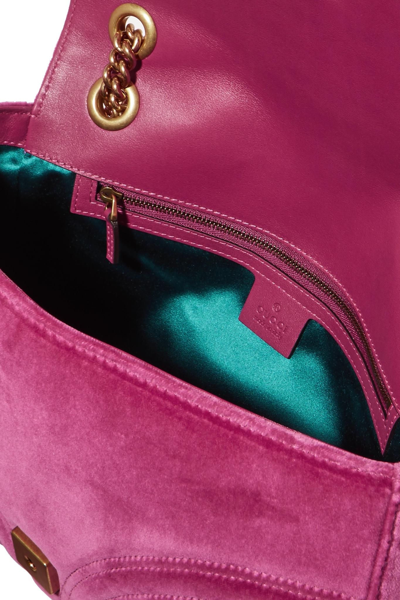 Gucci Gg Marmont Medium Embellished Quilted Velvet And Leather Shoulder Bag in Pink - Lyst