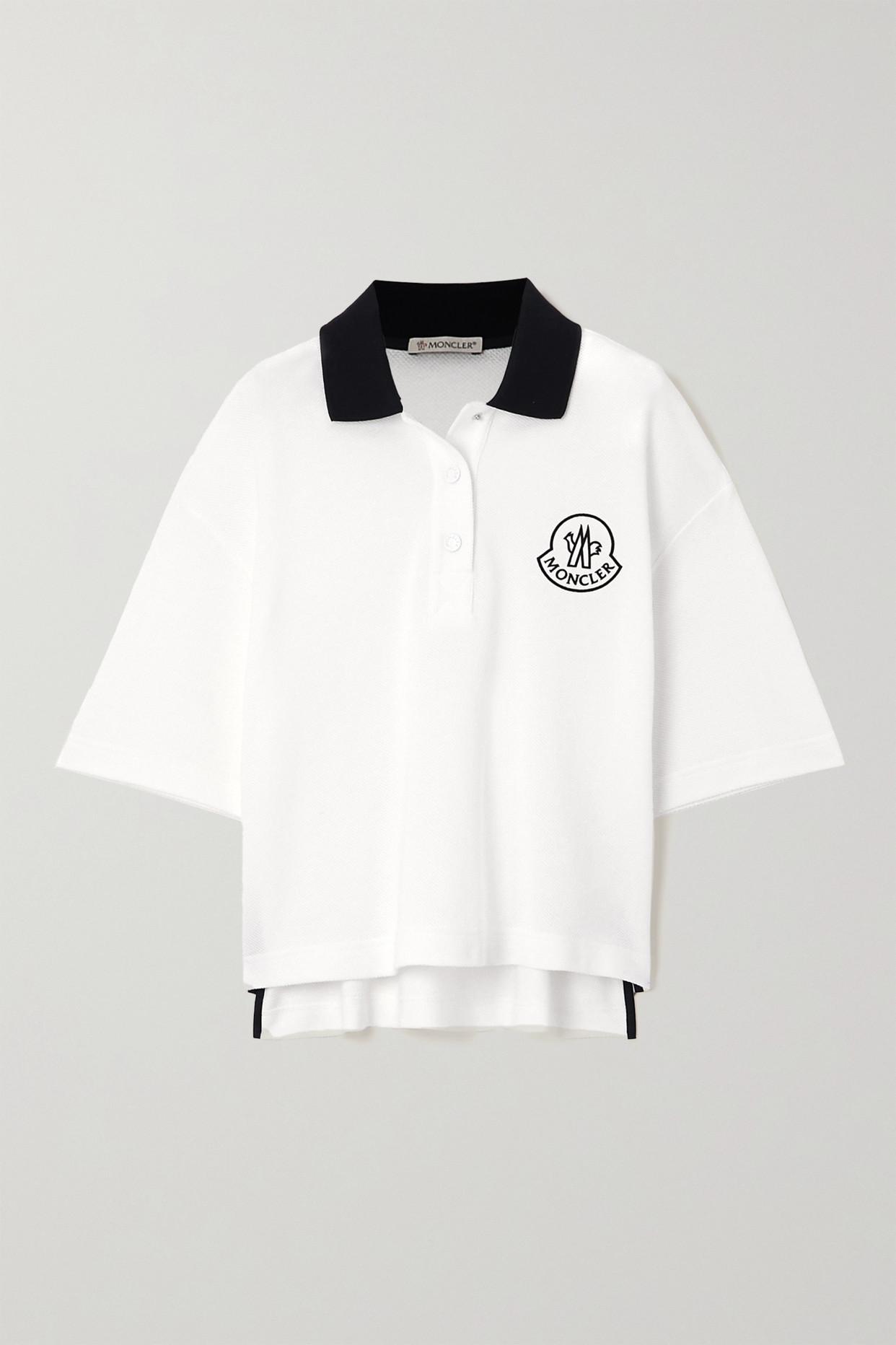 Moncler Appliquéd Cotton-piqué Polo Shirt in Black | Lyst