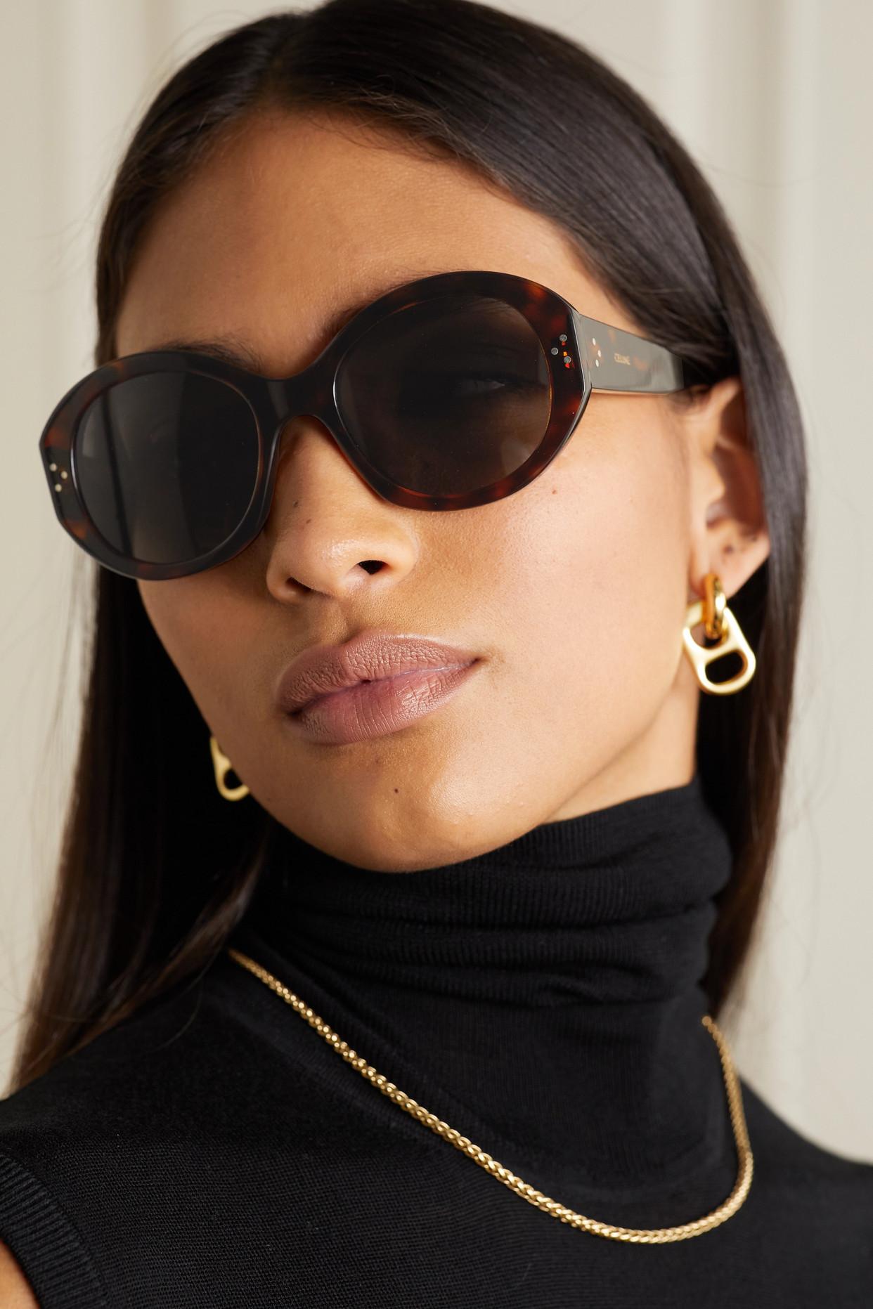 Celine Oversized Round-frame Tortoiseshell Acetate Sunglasses in Black |  Lyst