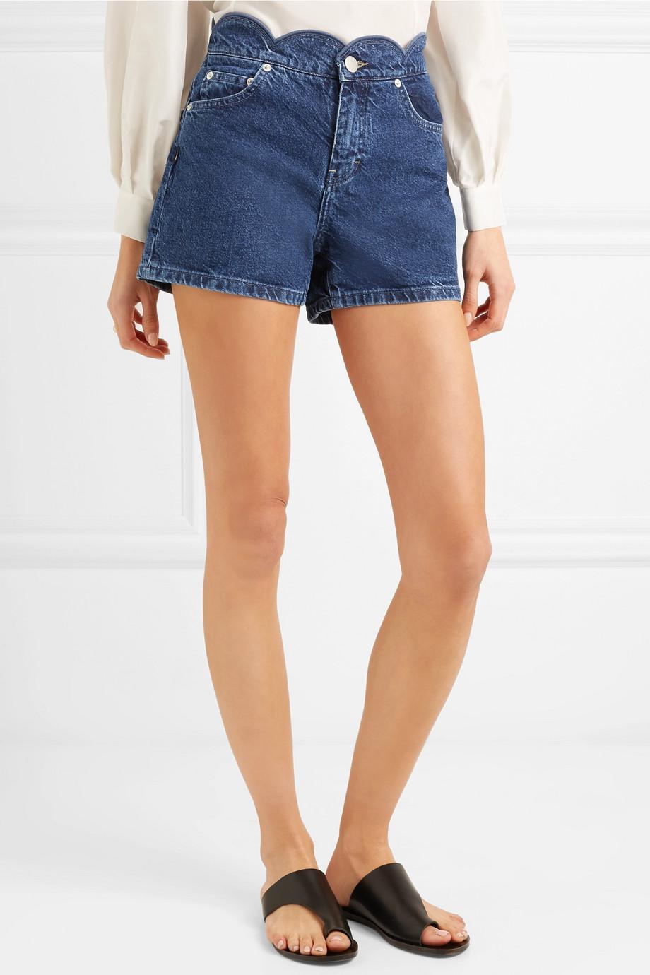 Maje Scalloped Denim Shorts in Blue | Lyst