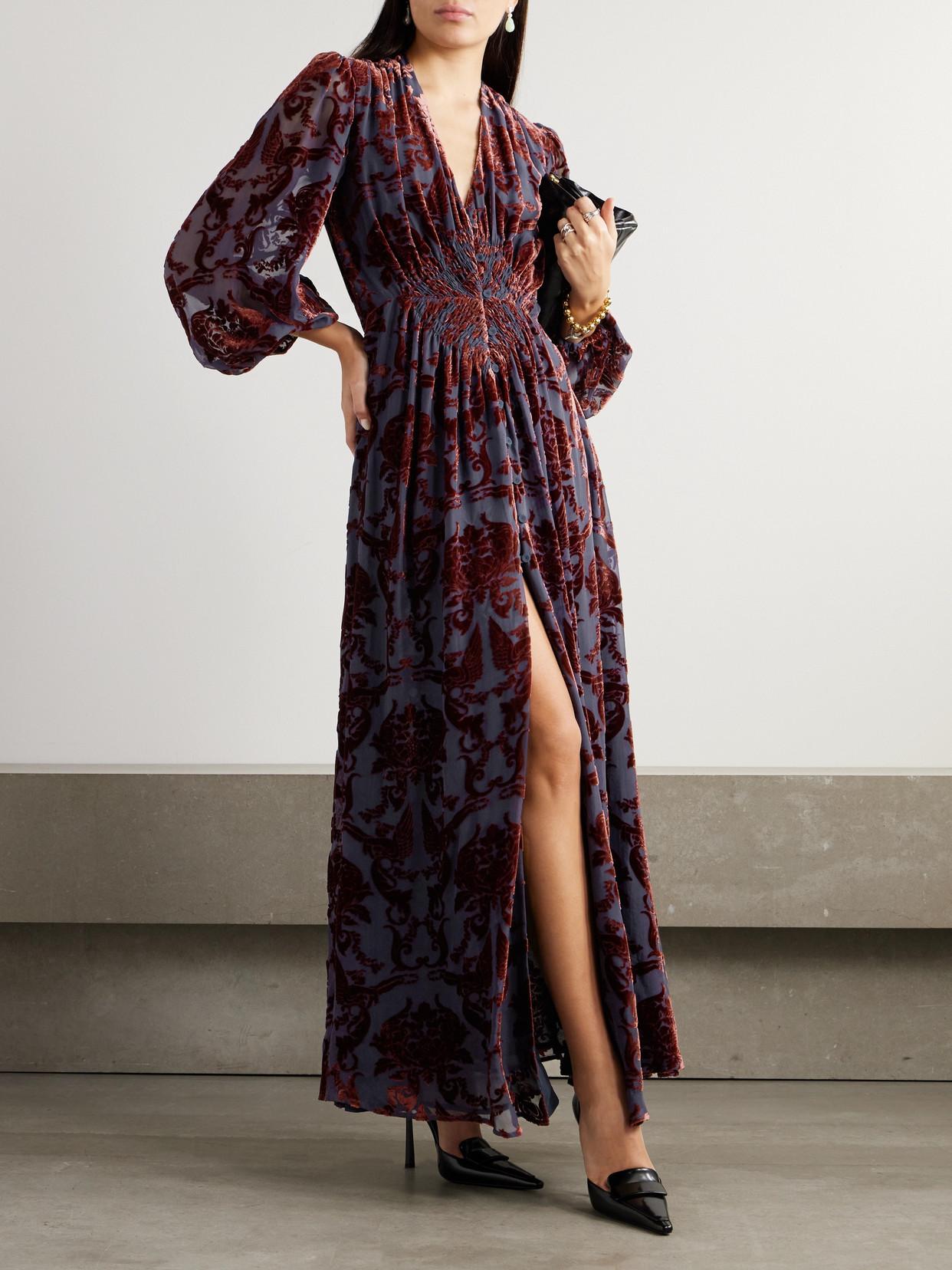 chinese dress ladies Vintage Silk Halter Velvet Devore Gown - M/L