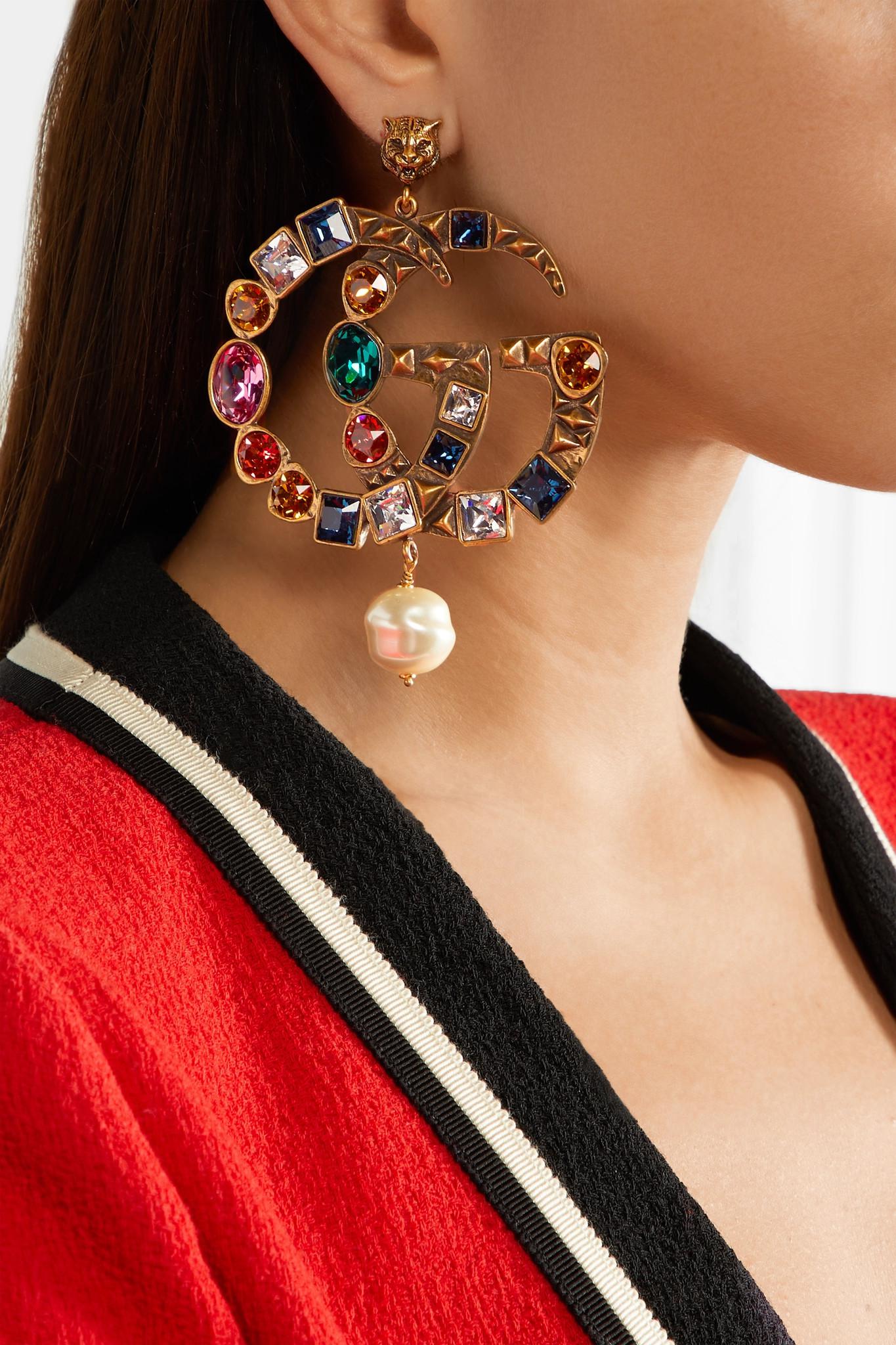 Gucci Crystal Gg Earrings in Pearl 