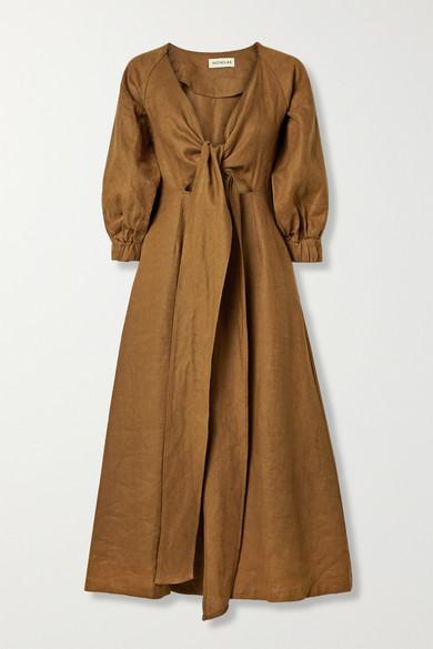 Nicholas Asilah Linen Tie Front Dress in Brown | Lyst Canada