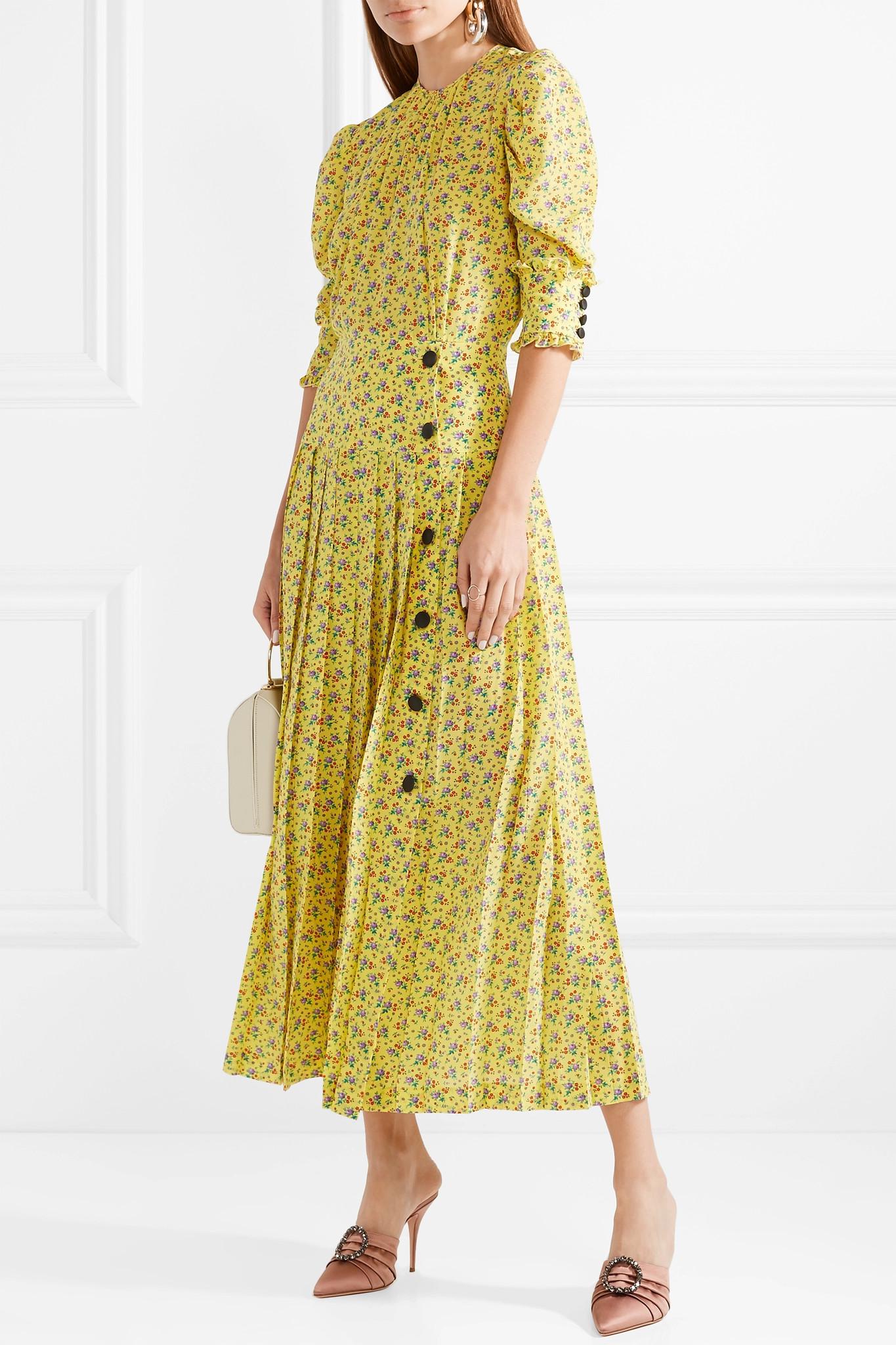 Alessandra Rich Pleated Floral-print Silk Crepe De Chine Midi Dress in ...