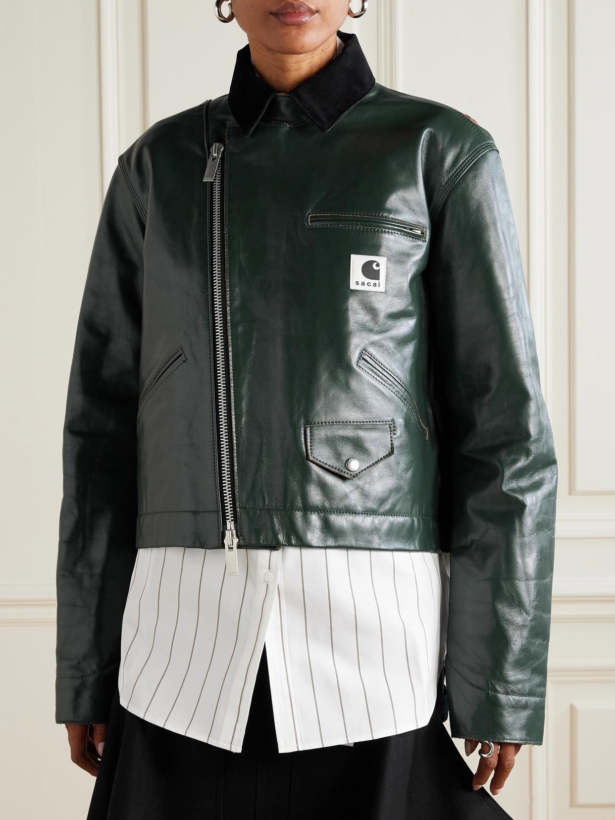 Sacai Carhartt Wip Cotton Corduroy-Trimmed Leather Biker Jacket in