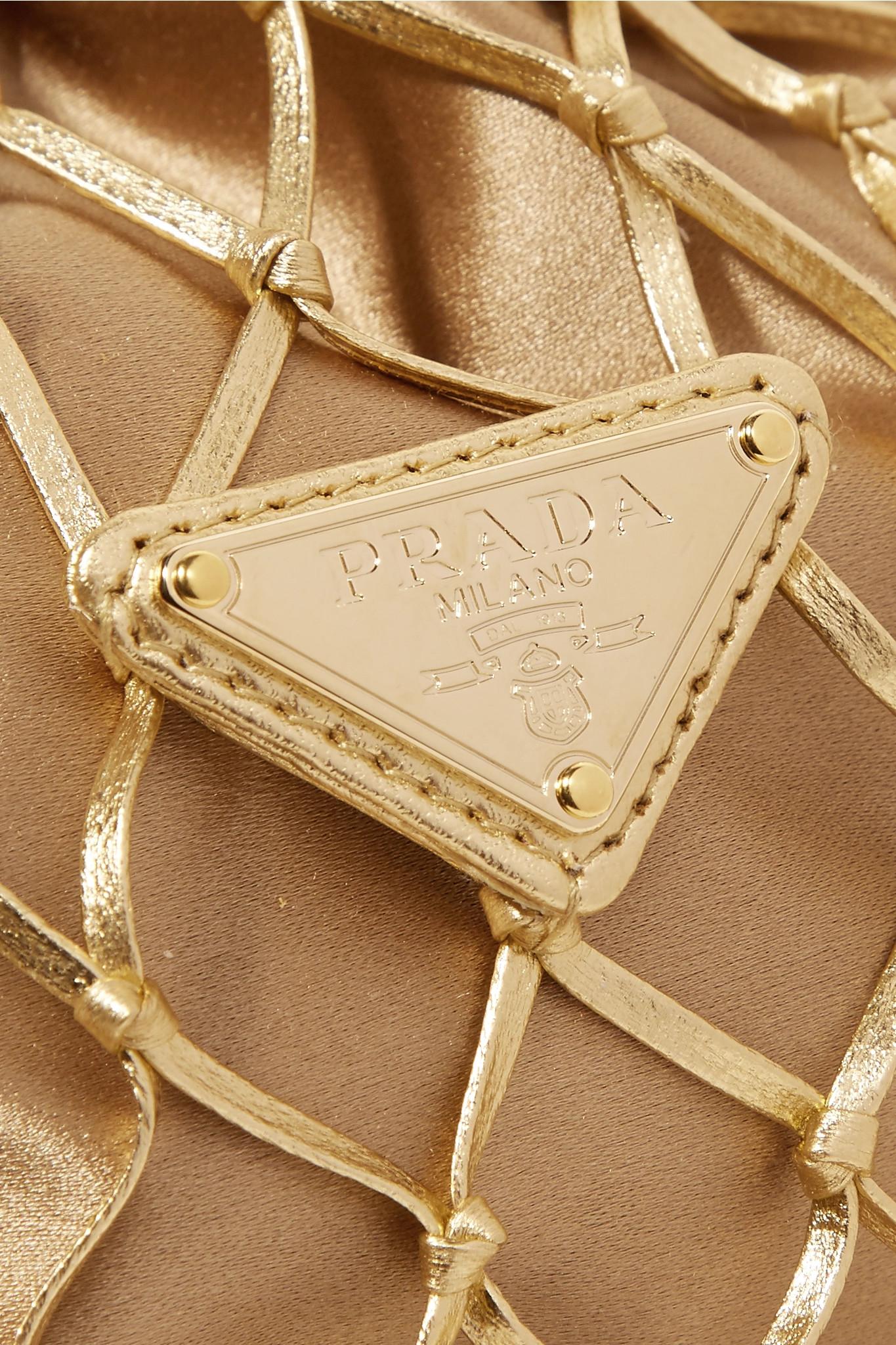 Prada Mesh Satin Drawstring Bag in Metallic Lyst