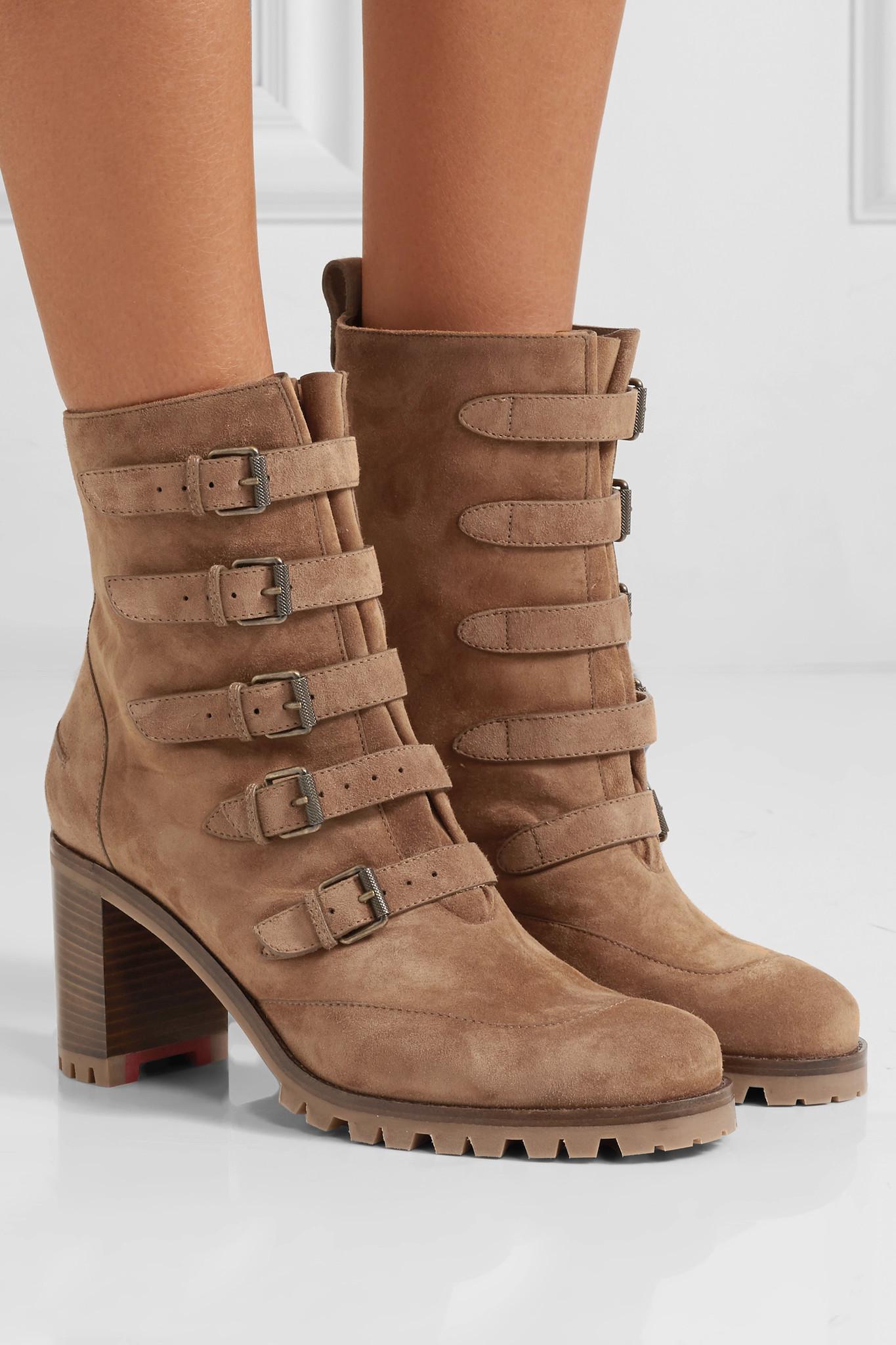 Christian Louboutin Who Walks Buckled Suede Ankle Boots in Brown - Lyst