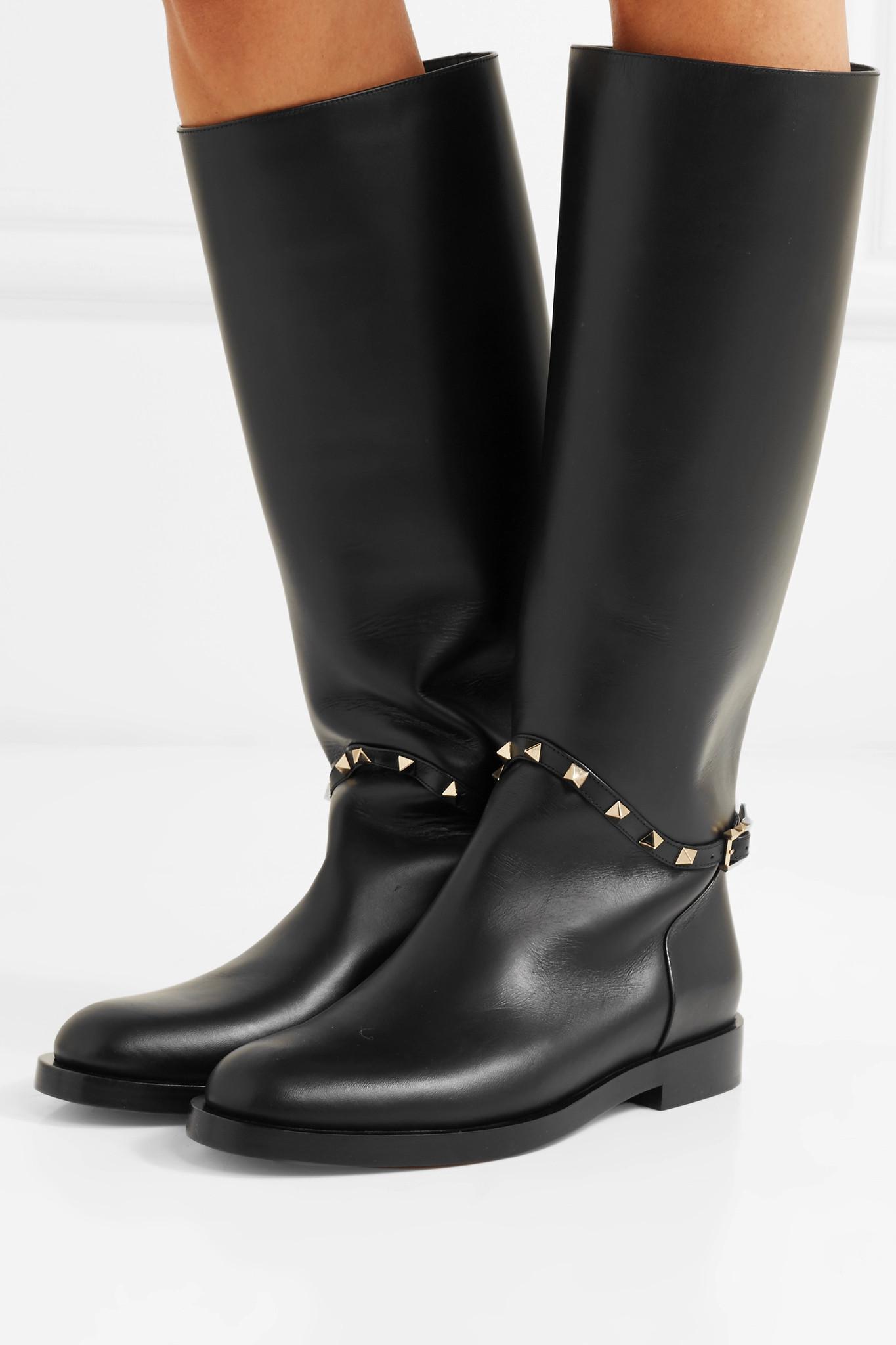 Valentino Garavani Studded Leather Knee Boots in Black - Lyst