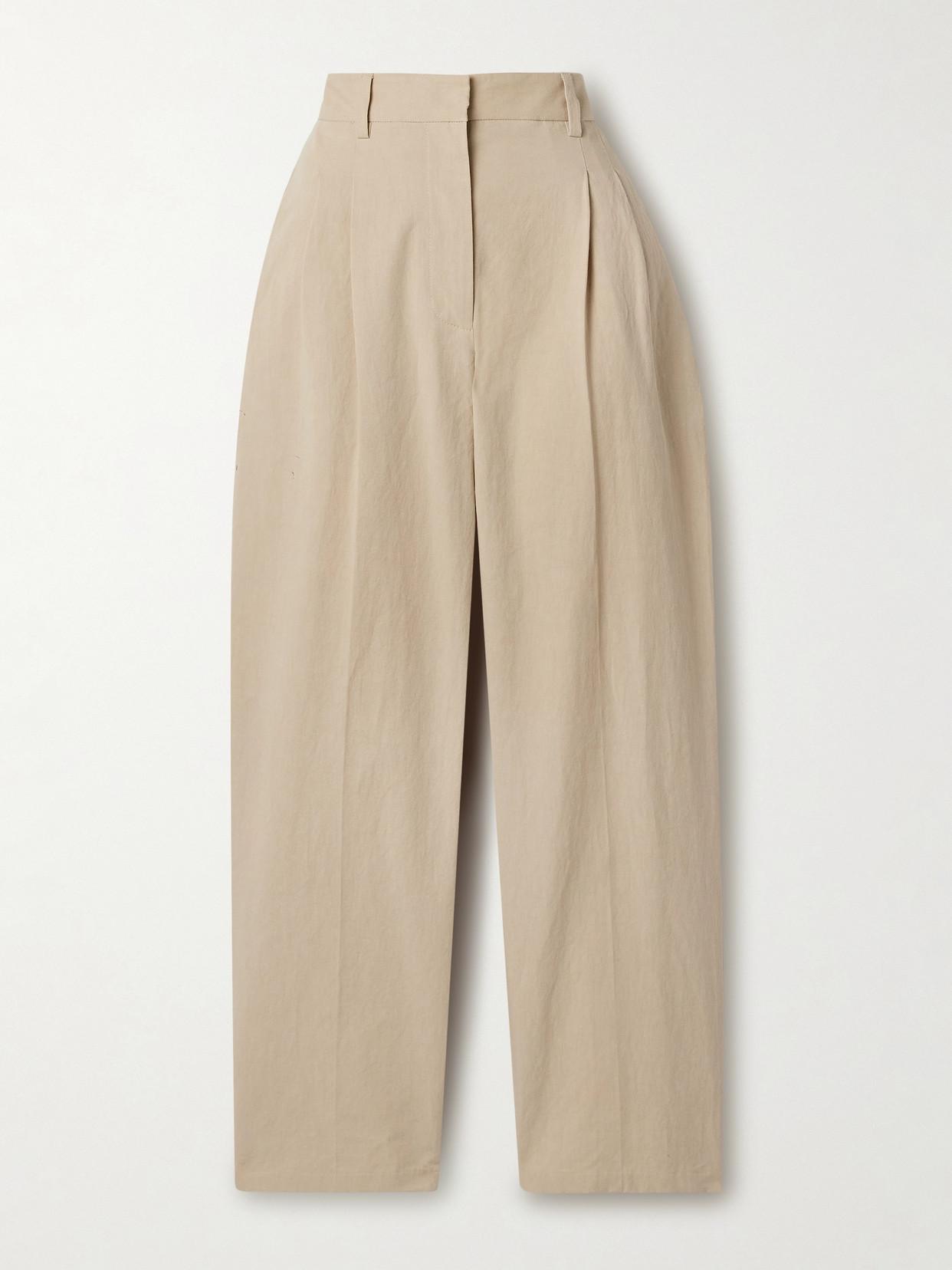 The Row Lilas Pleated Cotton-Blend Twill Tapered Pants in