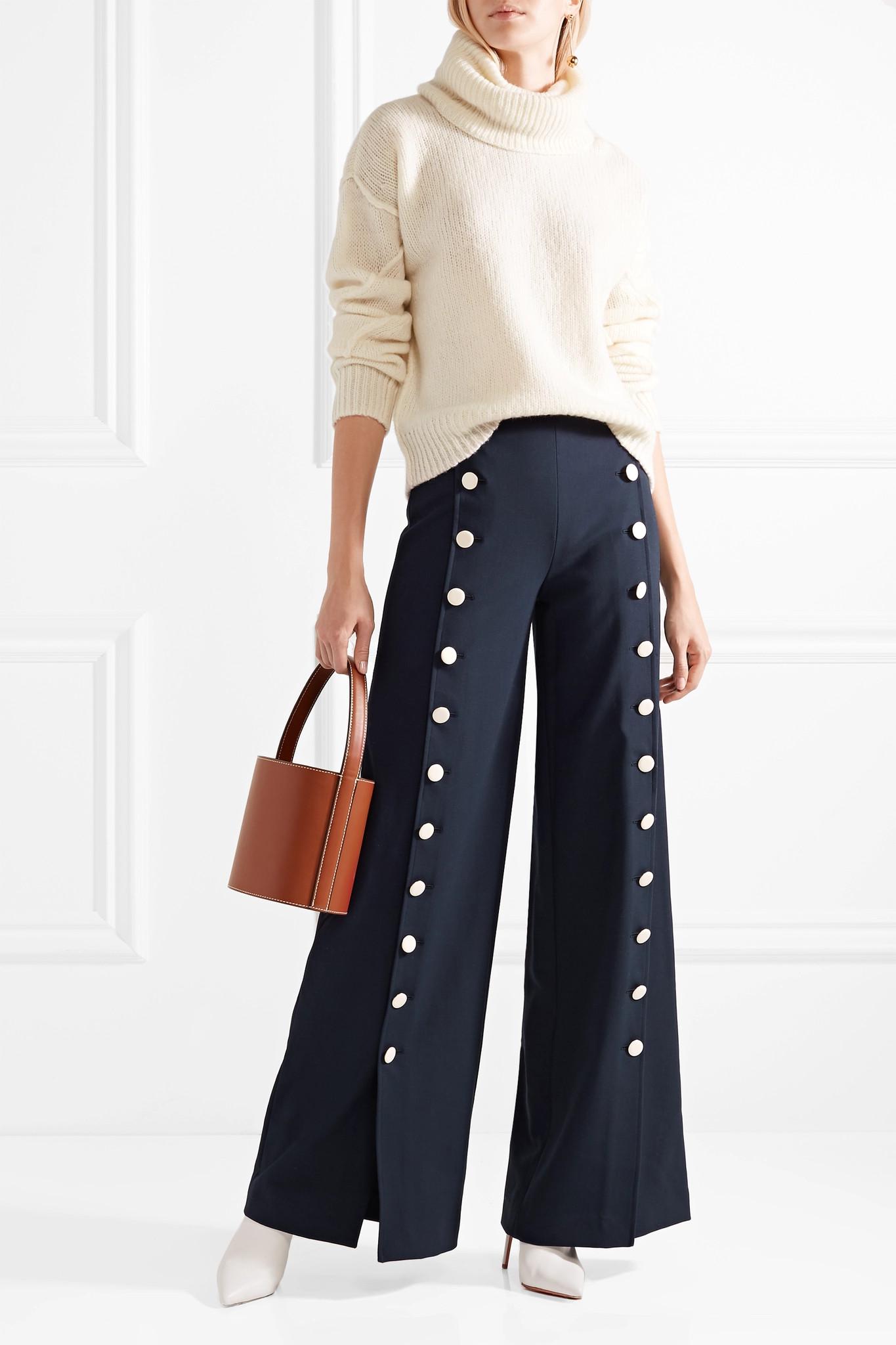 Tory Burch Carrie Button-embellished Crepe Wide-leg Pants in Blue | Lyst