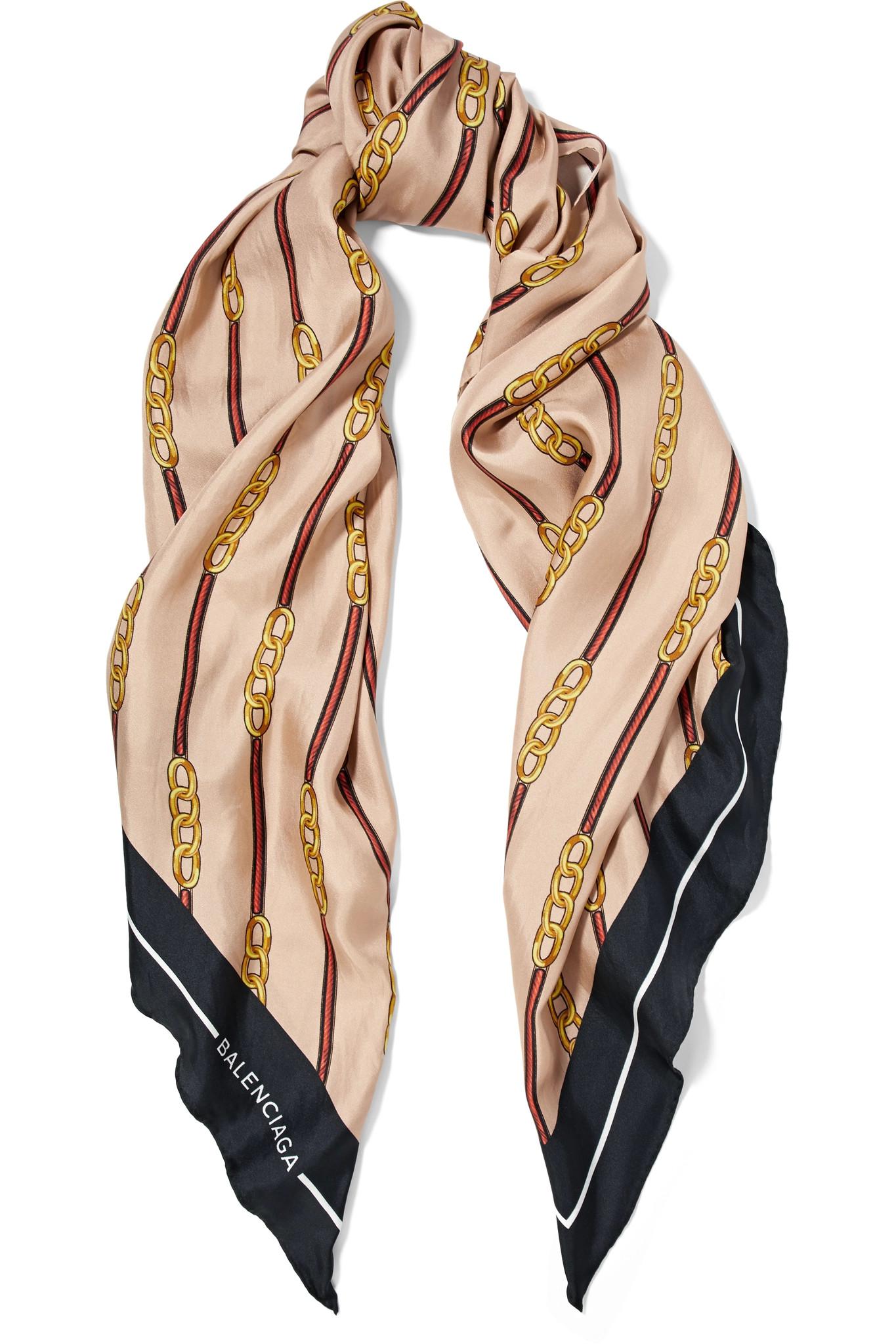 Balenciaga Printed Silk-twill Scarf in Beige (Natural) - Lyst
