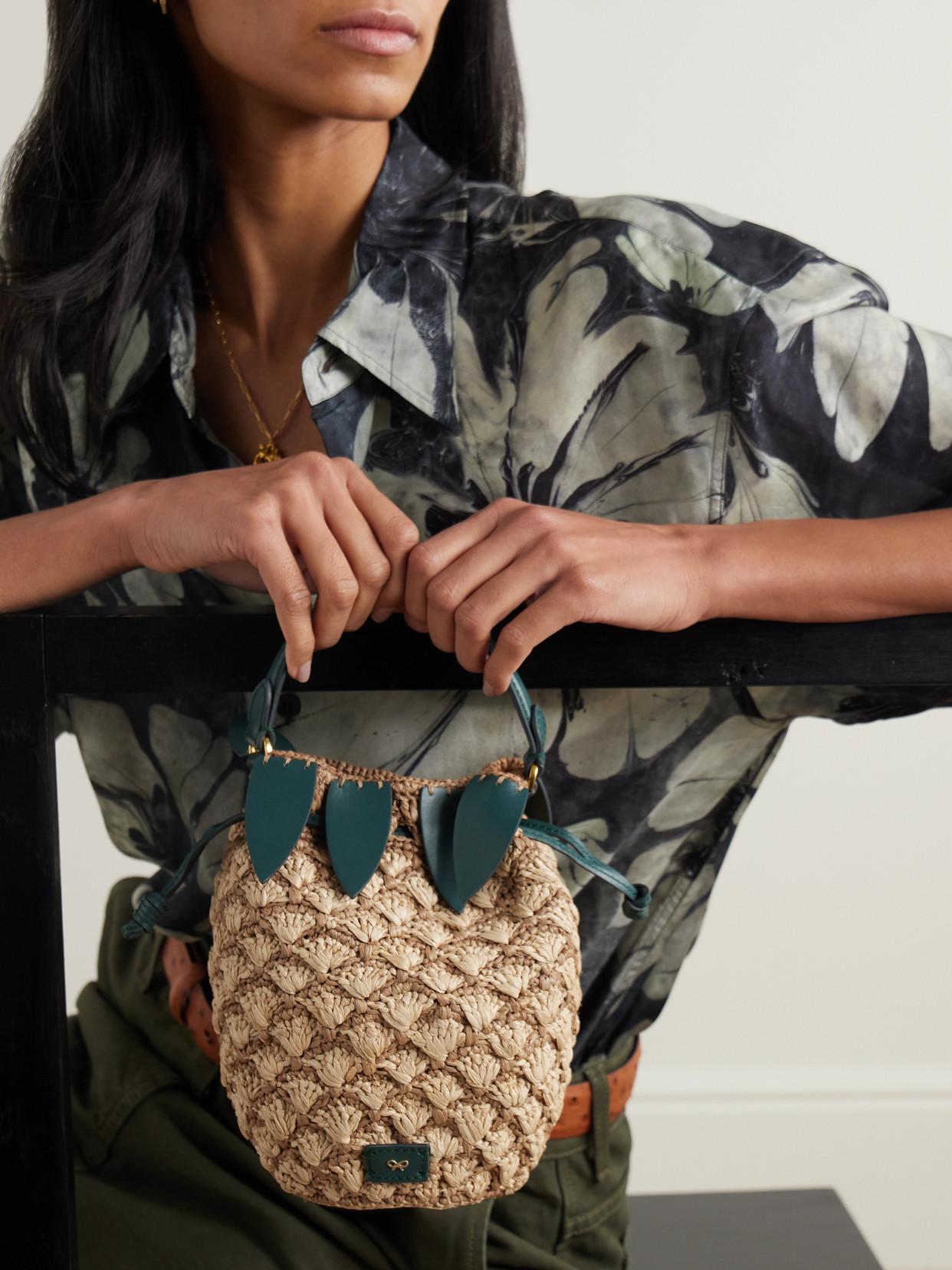 関税無☆ANYA HINDMARCH Raffia Pineapple CrossBody Bucket Bag Anya Hindmarch Raffia Pineapple Cross-Body Bucket Bag