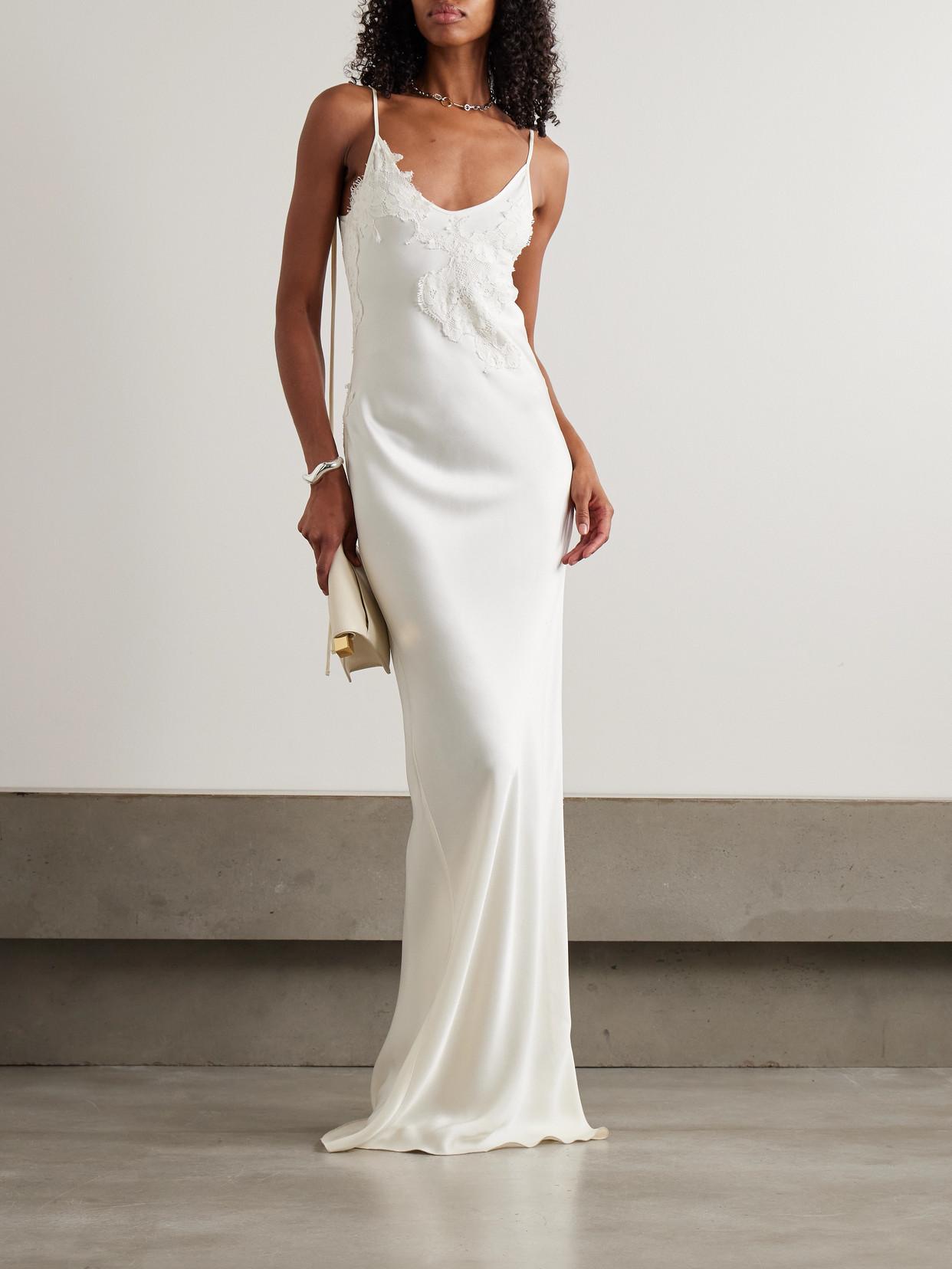 Victoria Beckham Lace-Trimmed Satin-Crepe Gown in White | Lyst