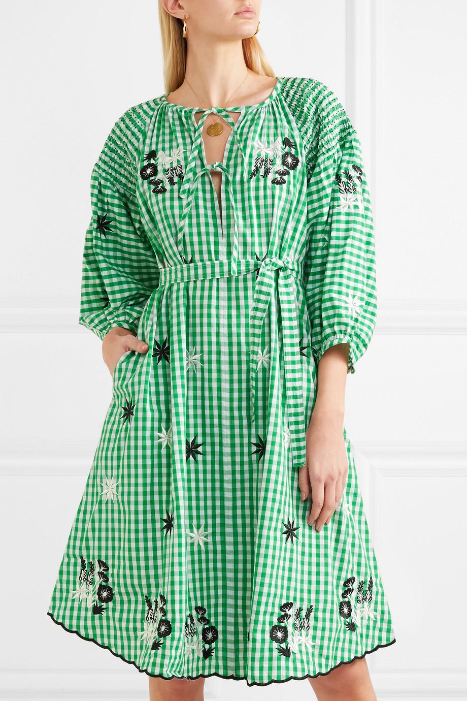 Innika Choo Smocked Embroidered Gingham 