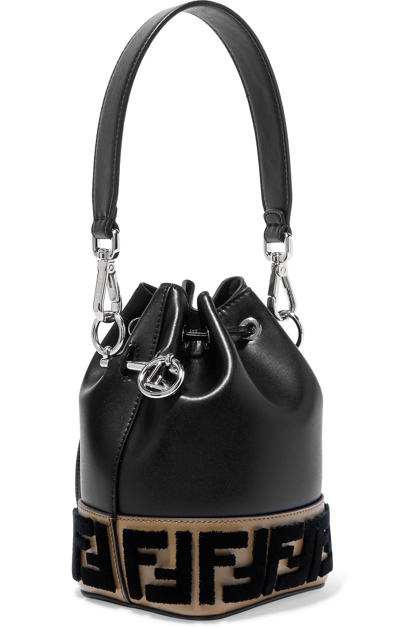 Fendi Montresor Mini Flocked Leather Bucket Bag in Black | Lyst