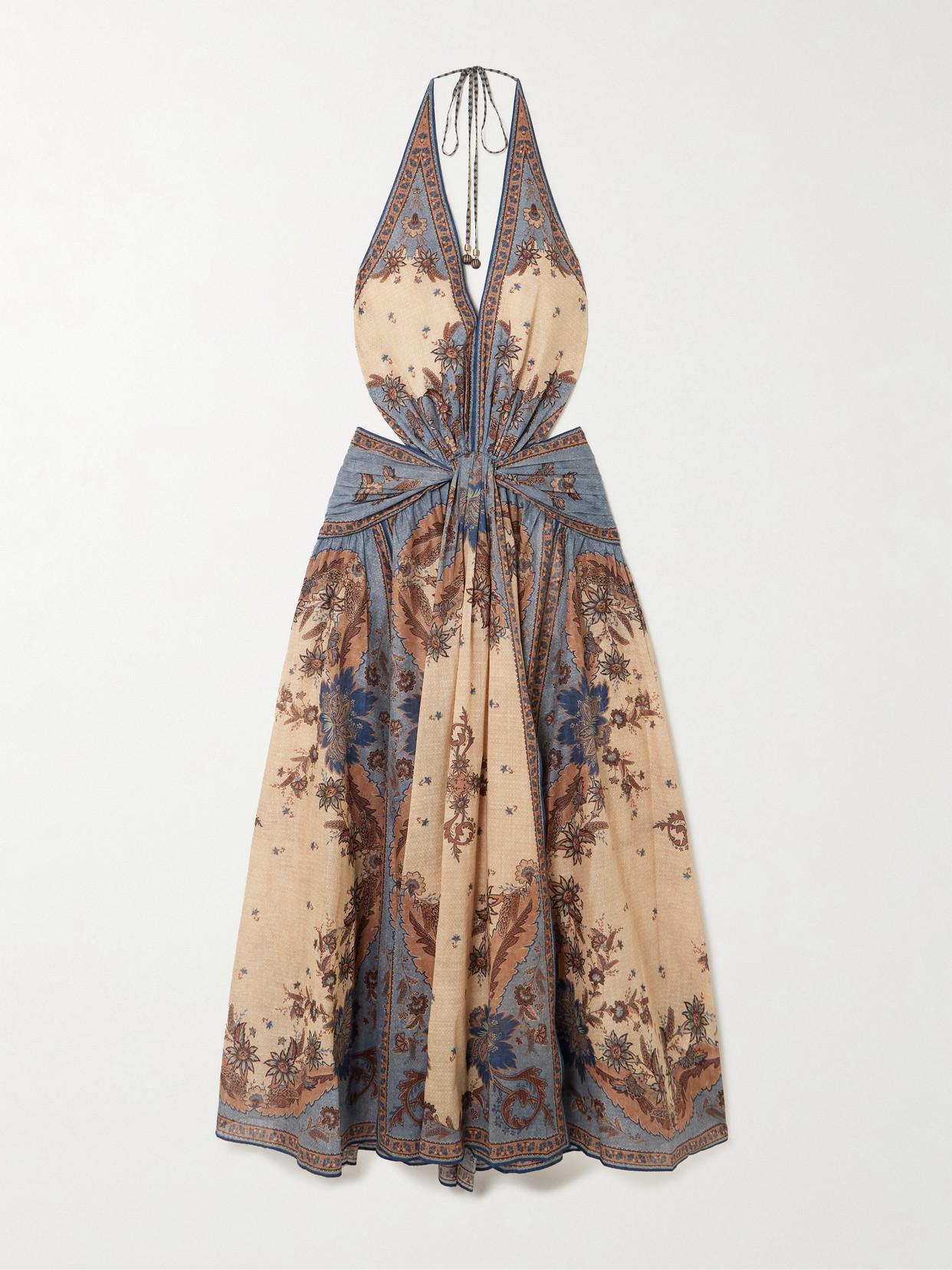 Zimmermann Ascension Open-Back Printed Cotton-Voile Halterneck Maxi Dress  in White | Lyst