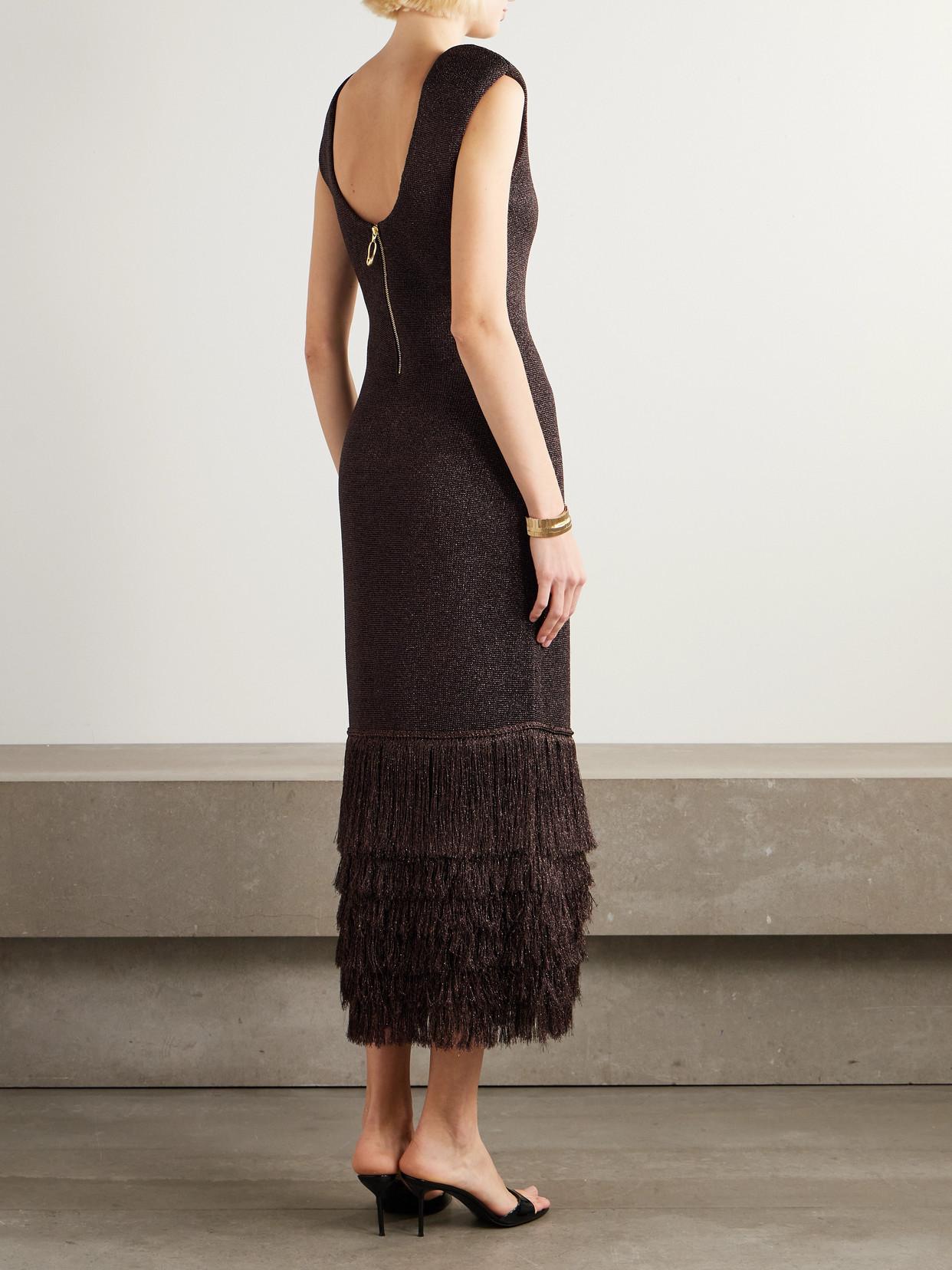 brown fringed sleeveless midi dress Women's The Main Idea Cocoa Brown Sleeveless Pleated Structured Midi Dress | Size: L