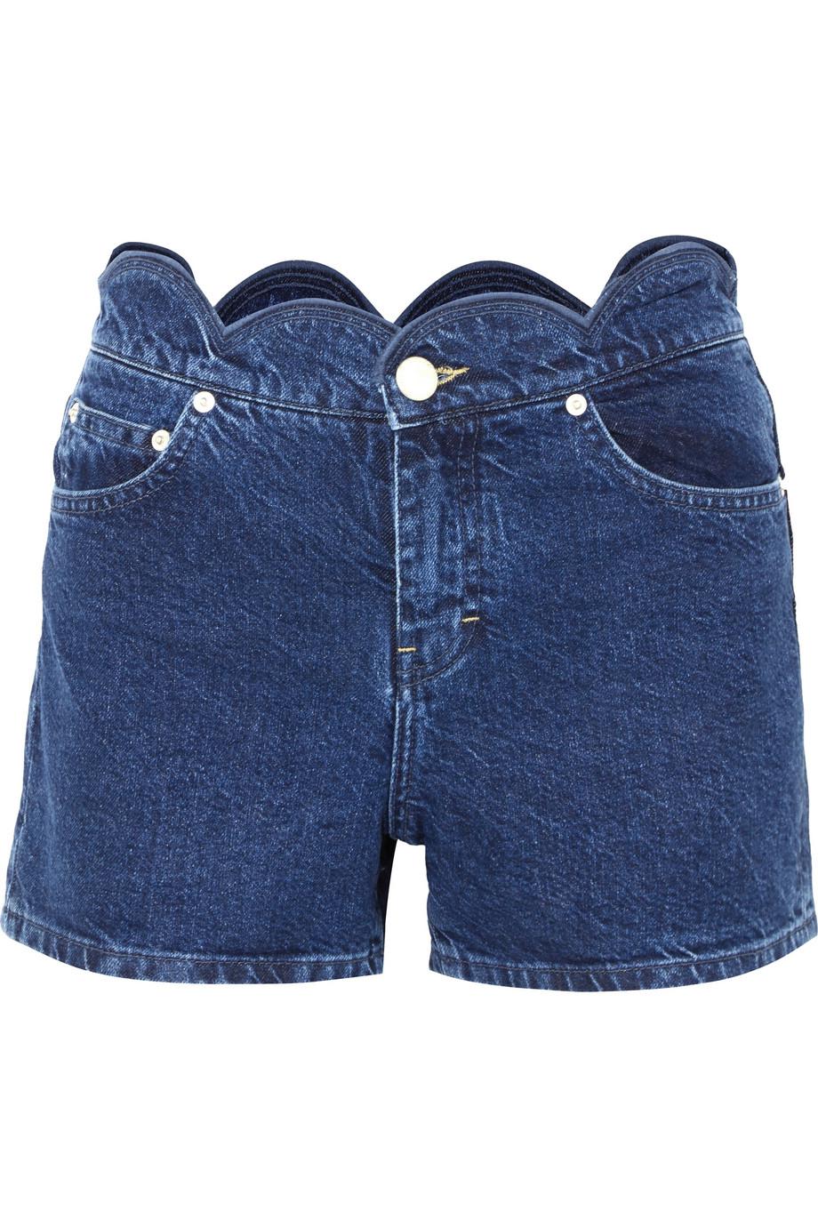 Maje Scalloped Denim Shorts in Blue | Lyst