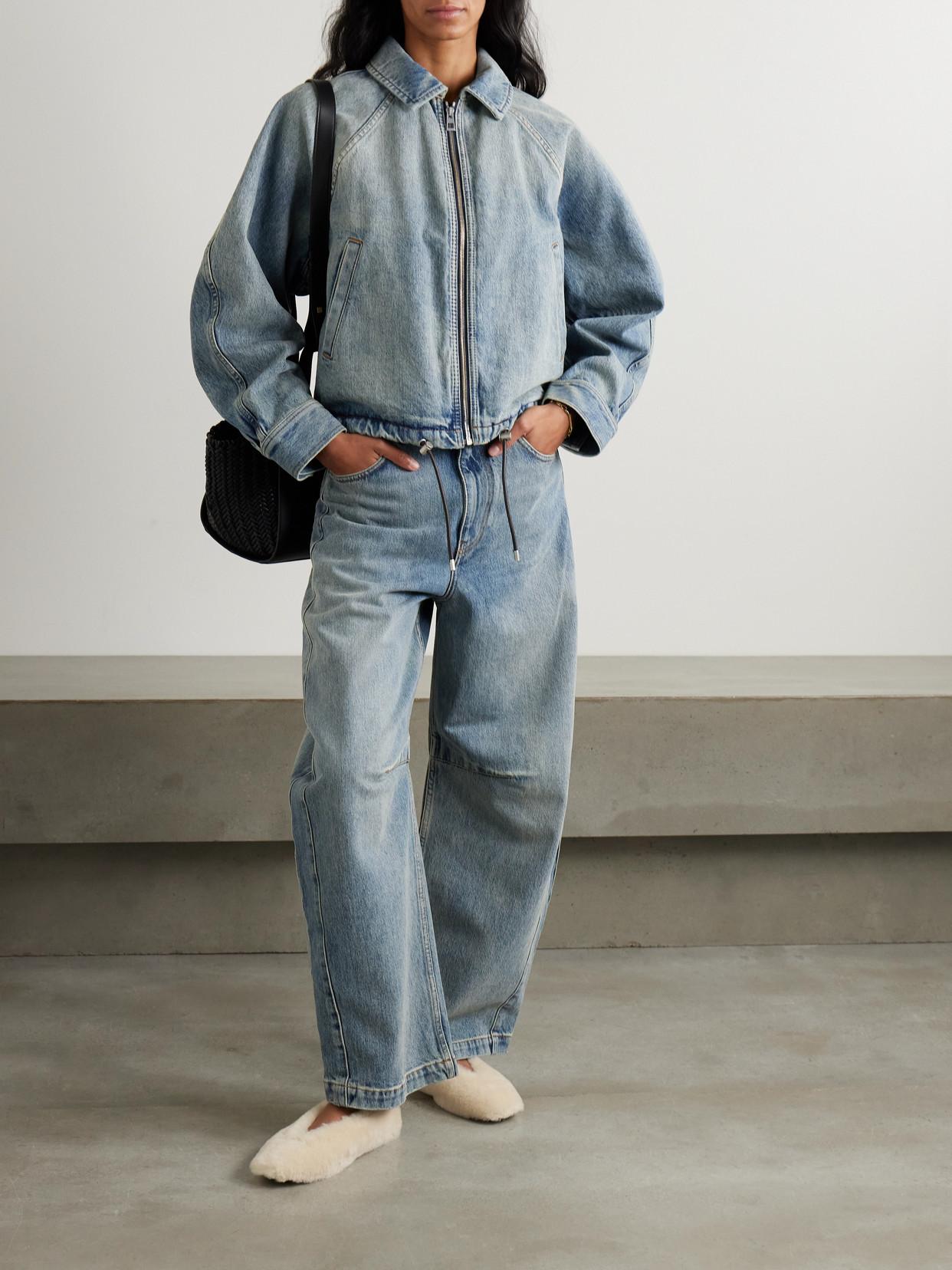 Loewe Leather-Trimmed Denim Bomber Jacket in Blue | Lyst
