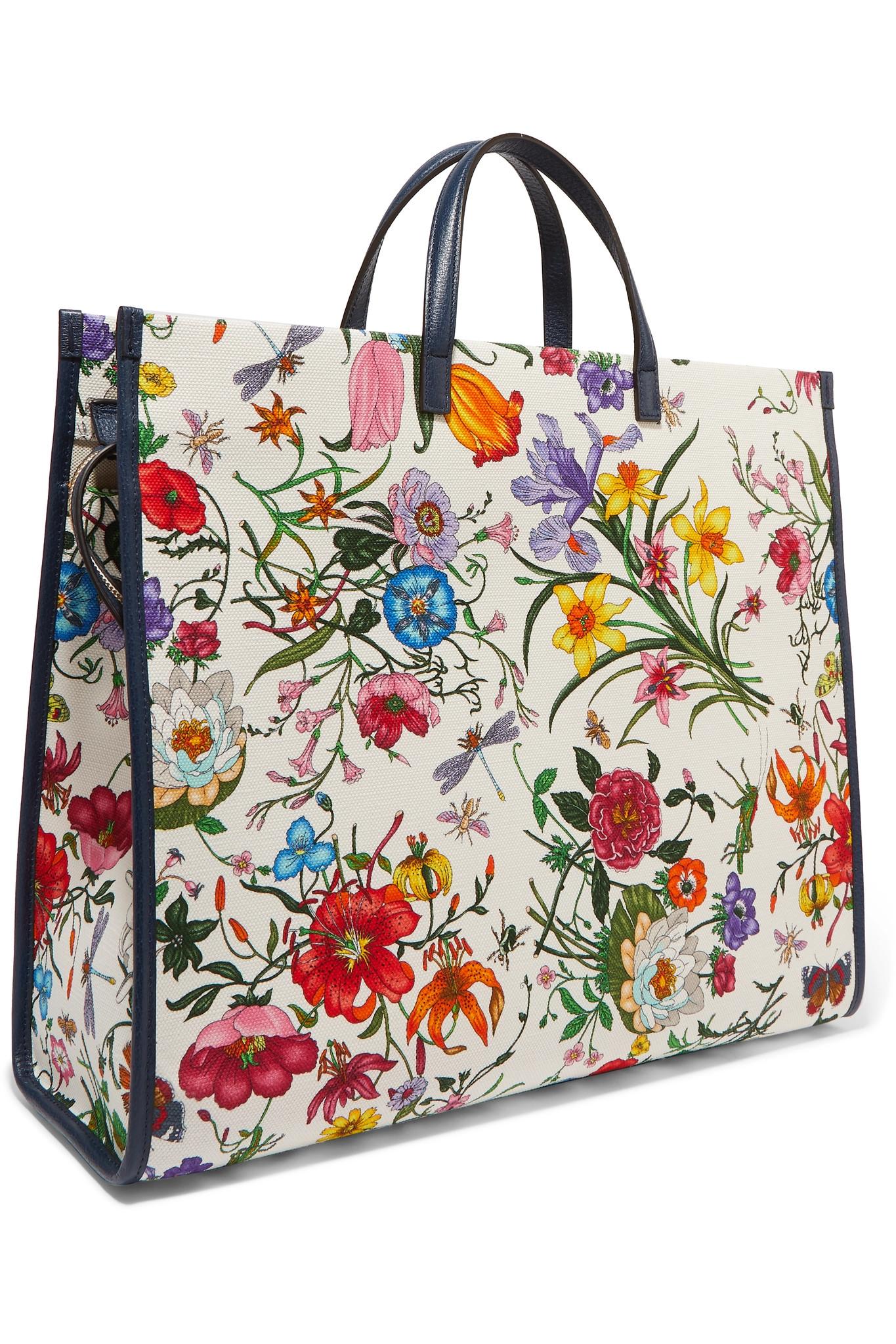 Gucci Floral-print Logo Tote Bag in White –