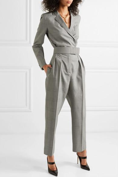 Max Mara Prince Of Wales Checked Wool Jumpsuit in Grey (Gray) | Lyst