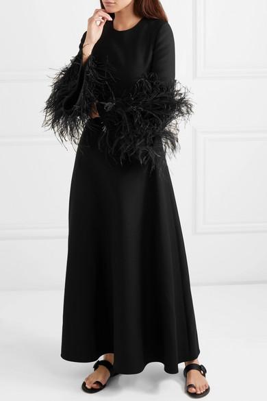 Ostrich Feather-cuff Long-sleeve Gown ...