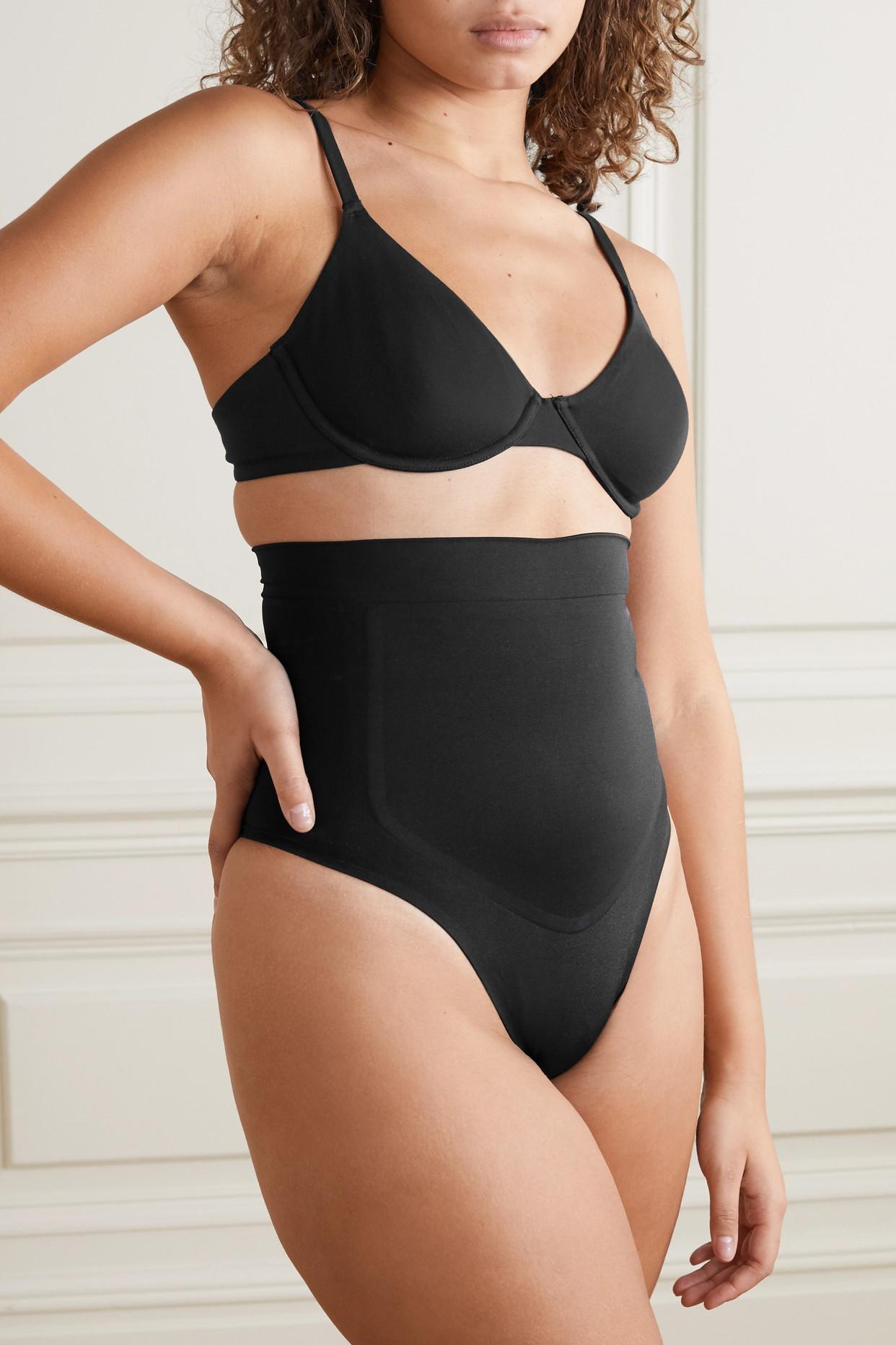 Skims Contour Bonded High Waisted Thong in Black
