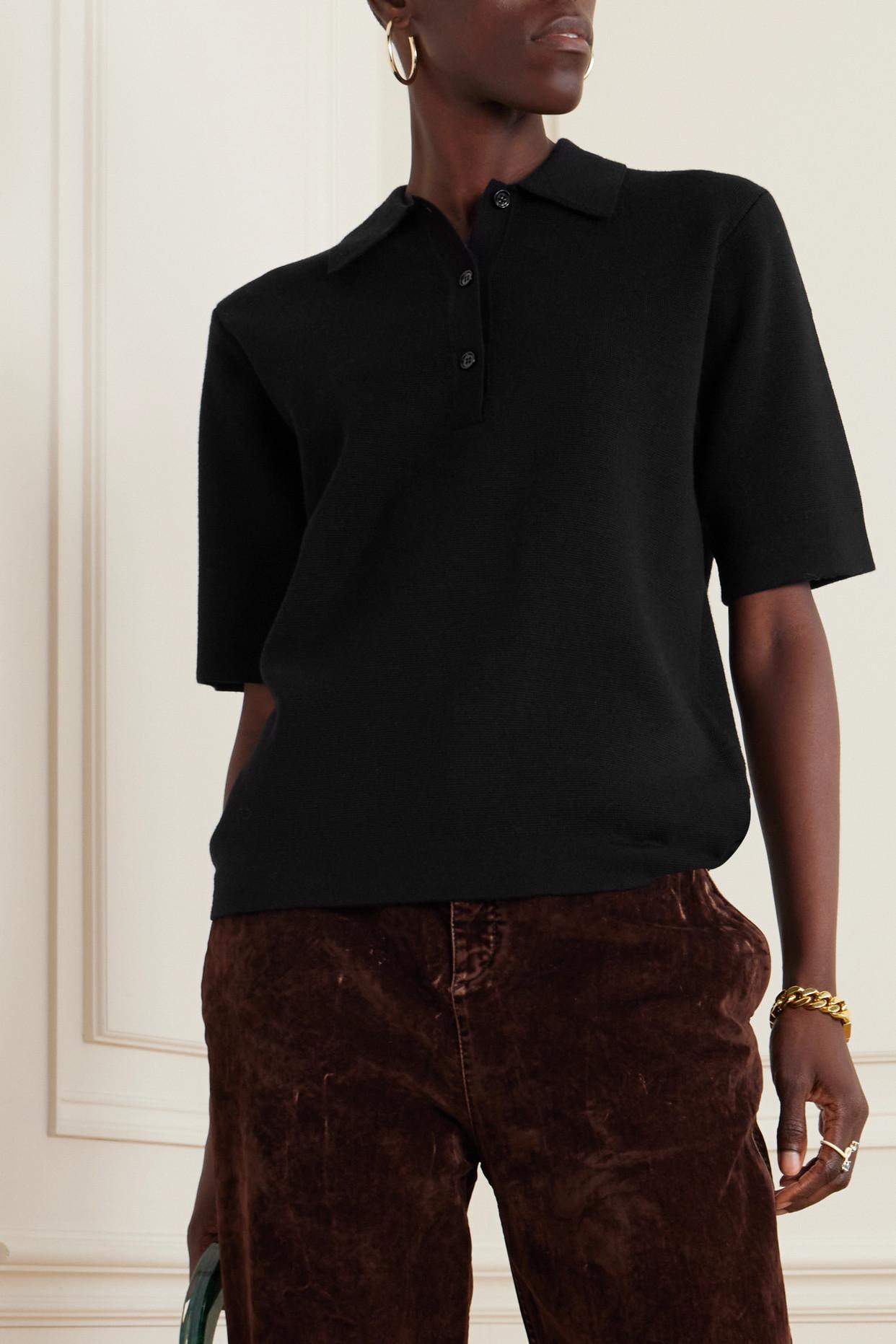 Dries Van Noten Merino Wool Polo Shirt in Black | Lyst
