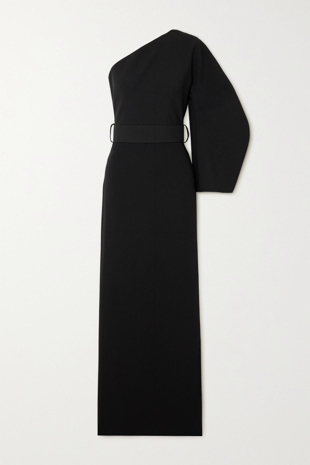 Robe Longue Asymétrique En Crêpe À Ceinture Zaya Solace London en coloris  Noir | Lyst