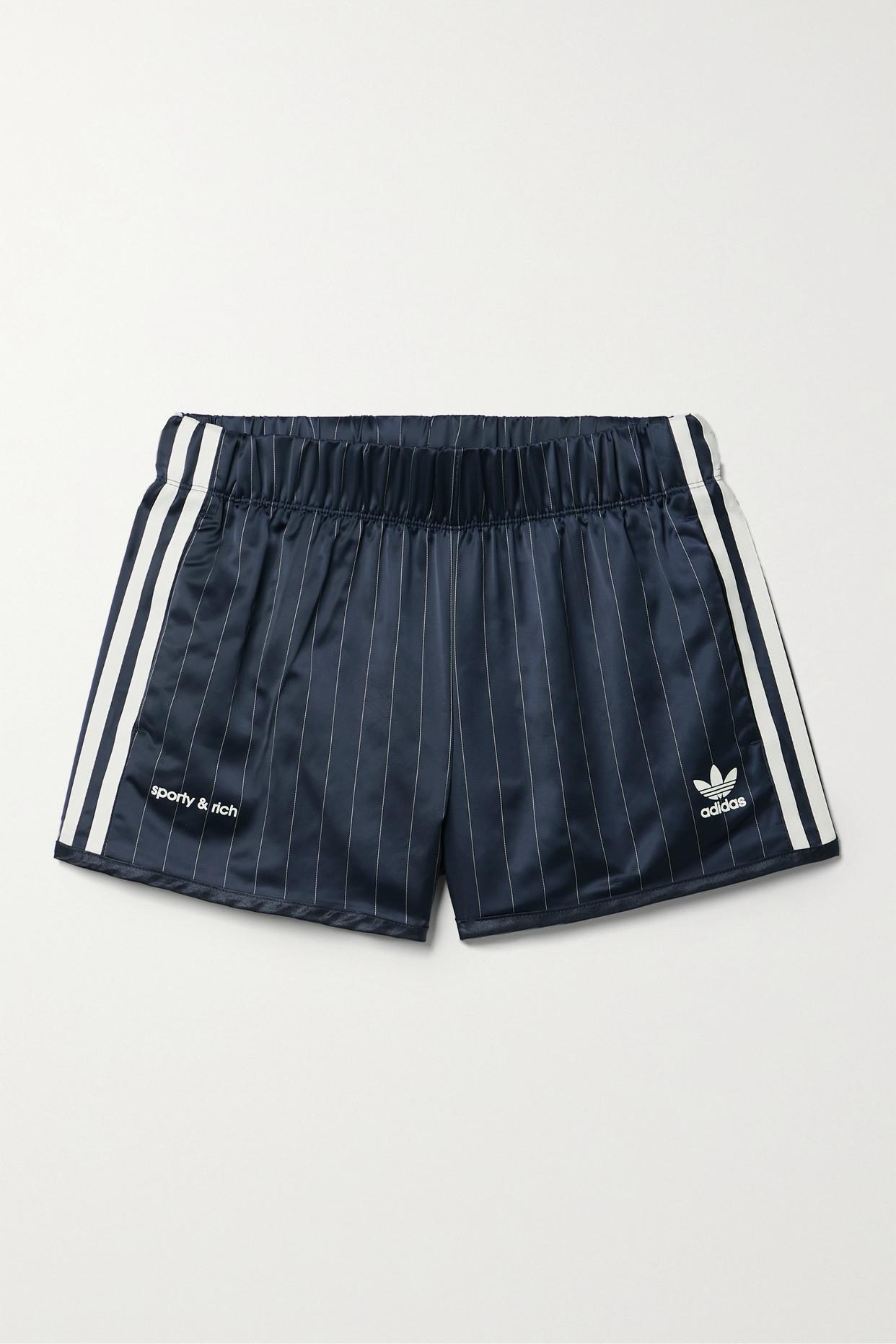 adidas Originals + Sporty & Rich Pinstriped Recycled-satin Shorts in Blue |  Lyst