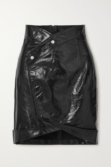 black leather wrap mini skirt