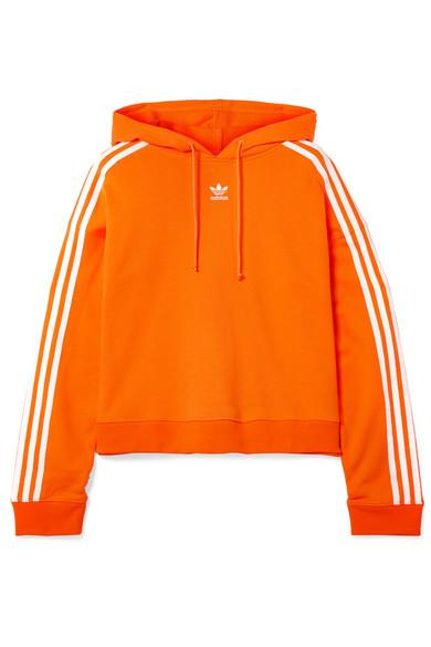Adidas Originals Orange Cropped Striped Cotton terry Hoodie Adidas Originals Orange Cropped Striped Cotton terry Hoodie