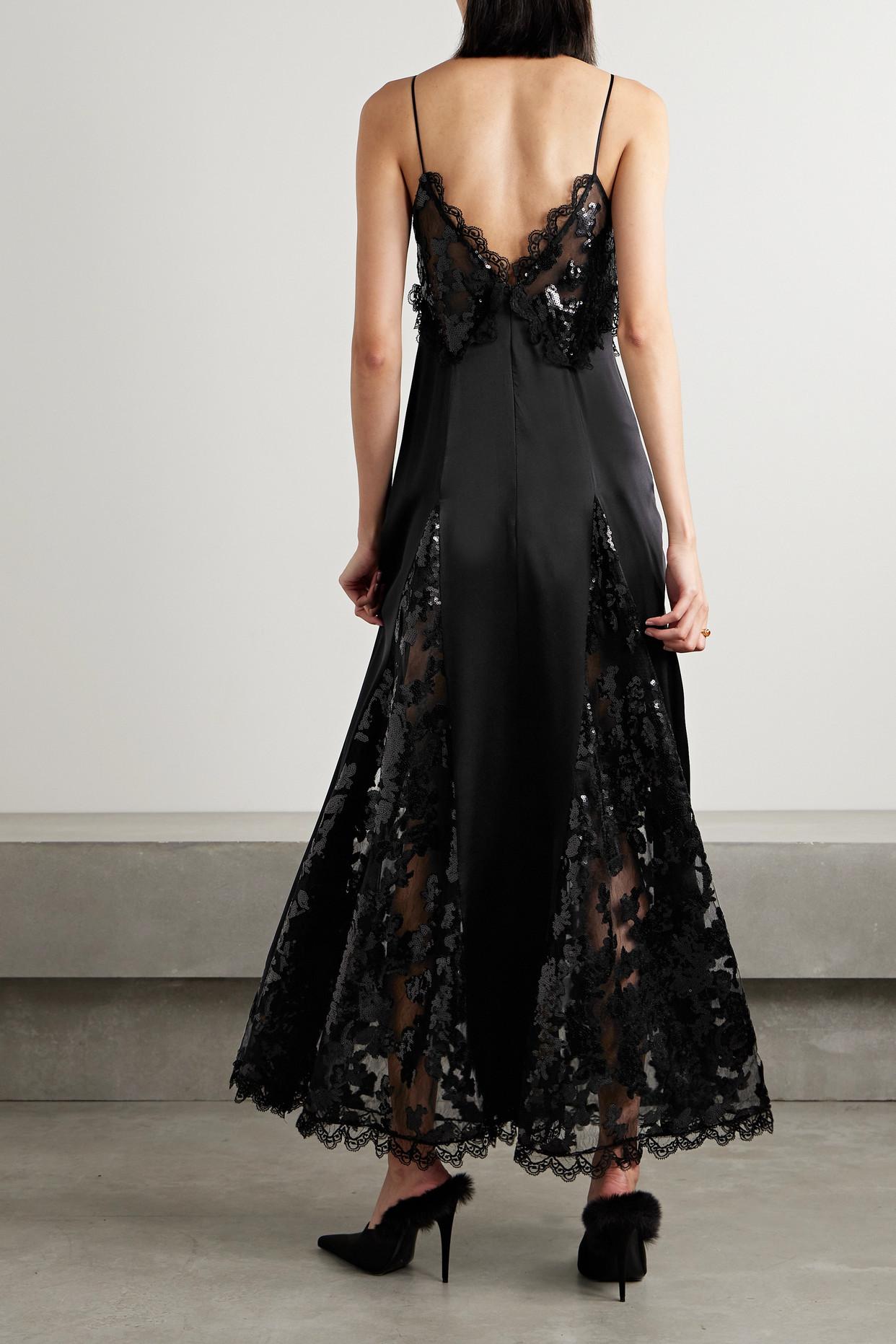Black sequin top lace maxi dress
