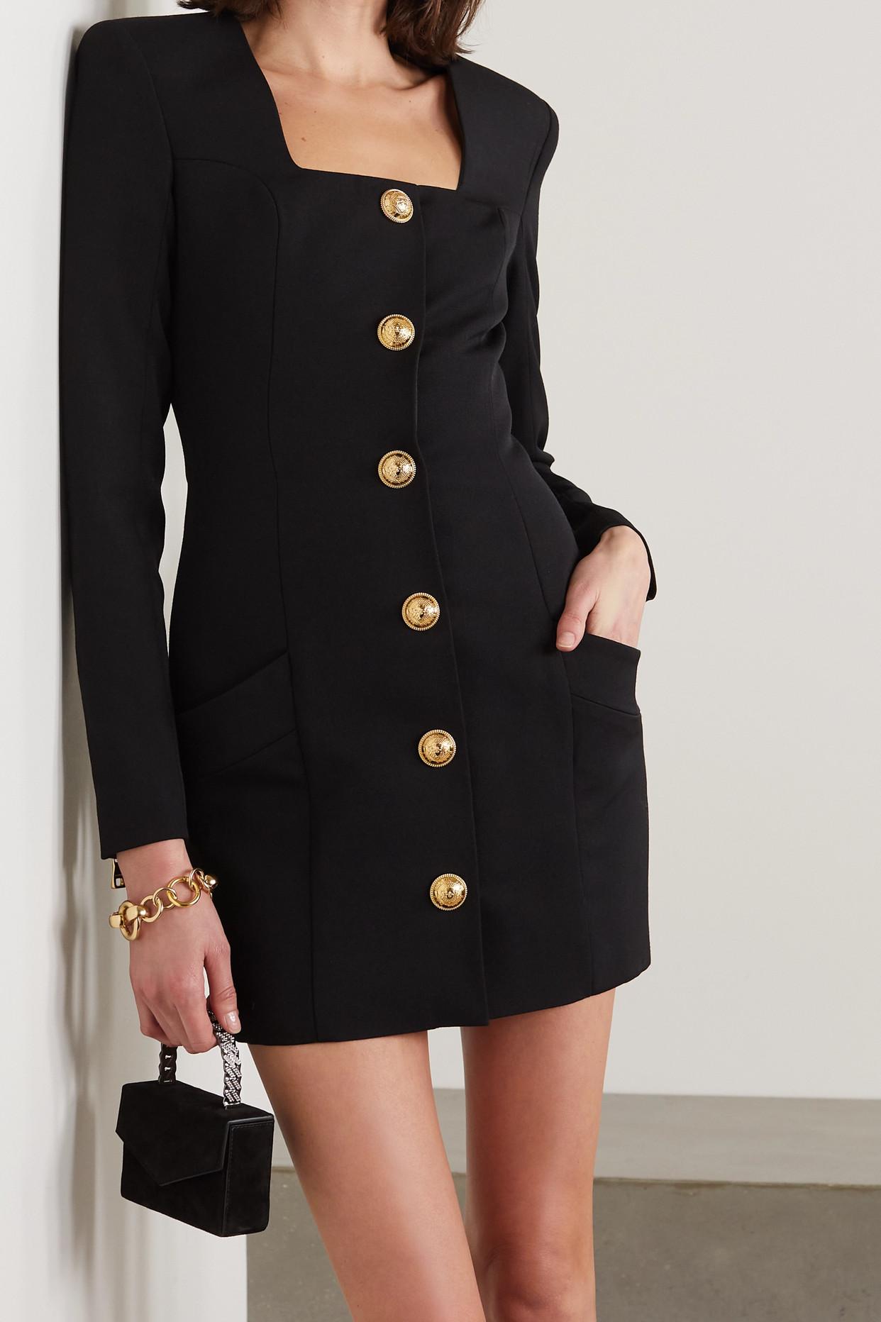 Balmain Button-embellished Grain De Poudre Wool Mini Dress in Black