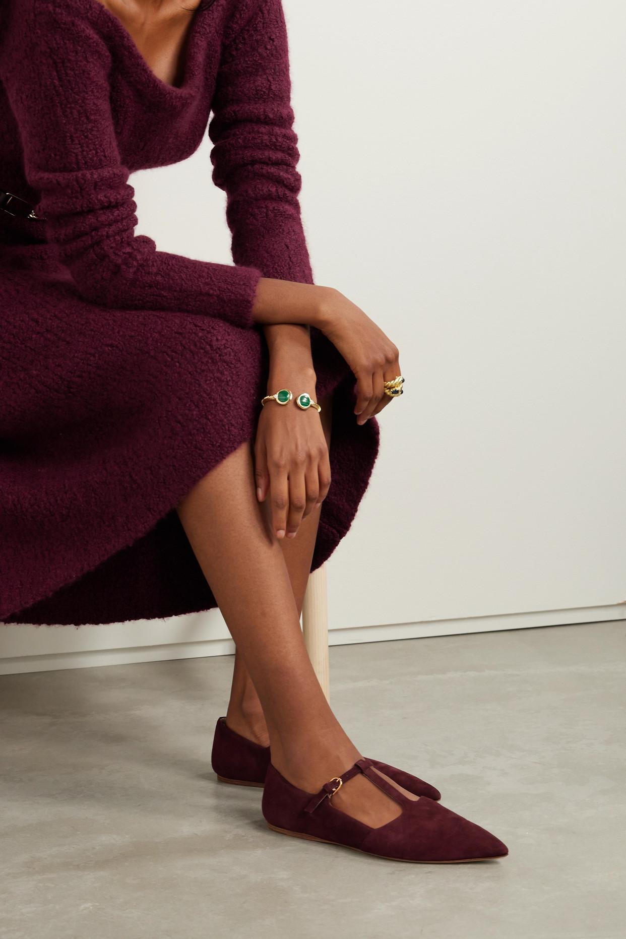 Burgundy suede flat shoes 2025