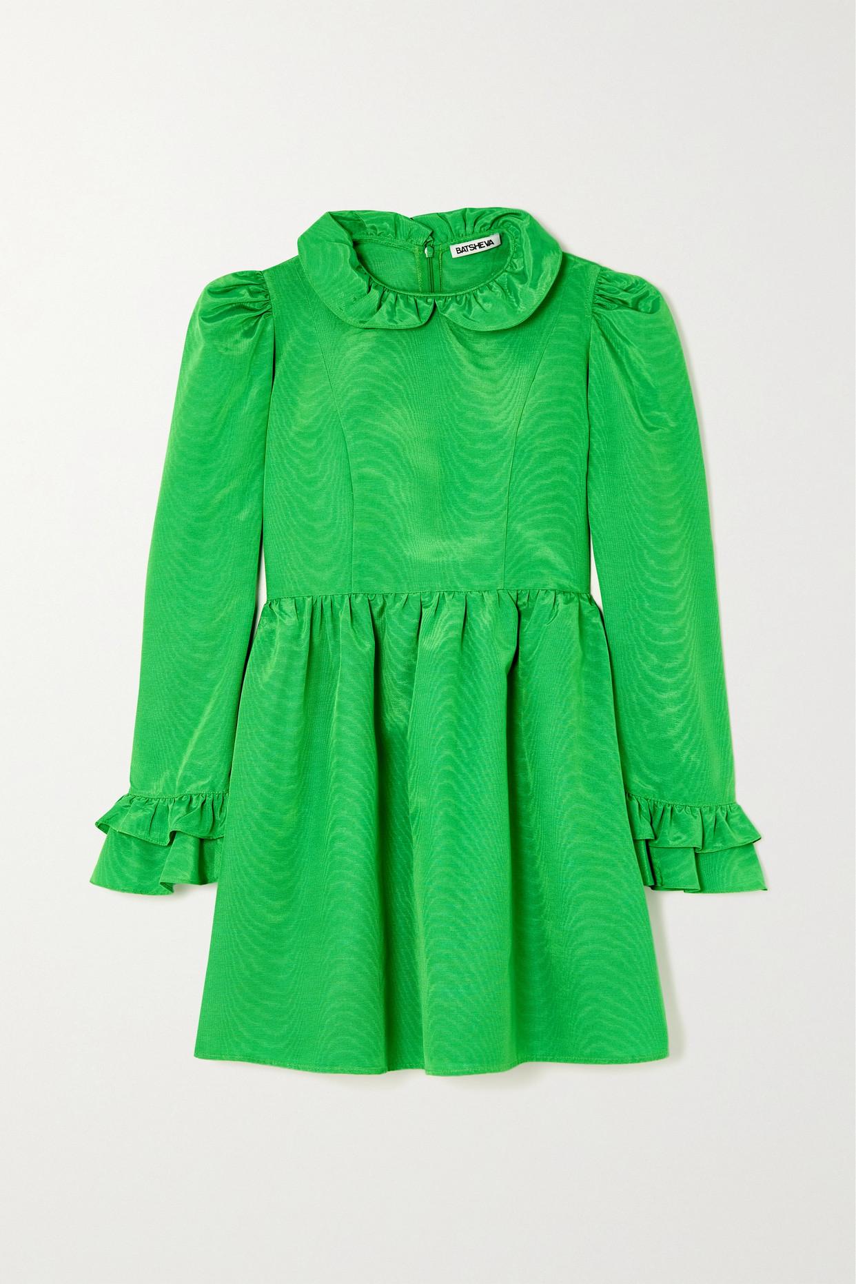BATSHEVA Ruffled Moiré Mini Dress in Green Lyst Canada