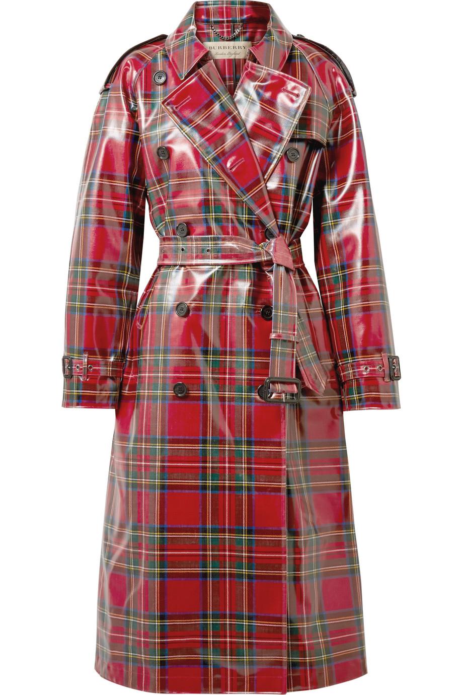 Burberry Coatedtartan Wool Trench Coat in Red Lyst