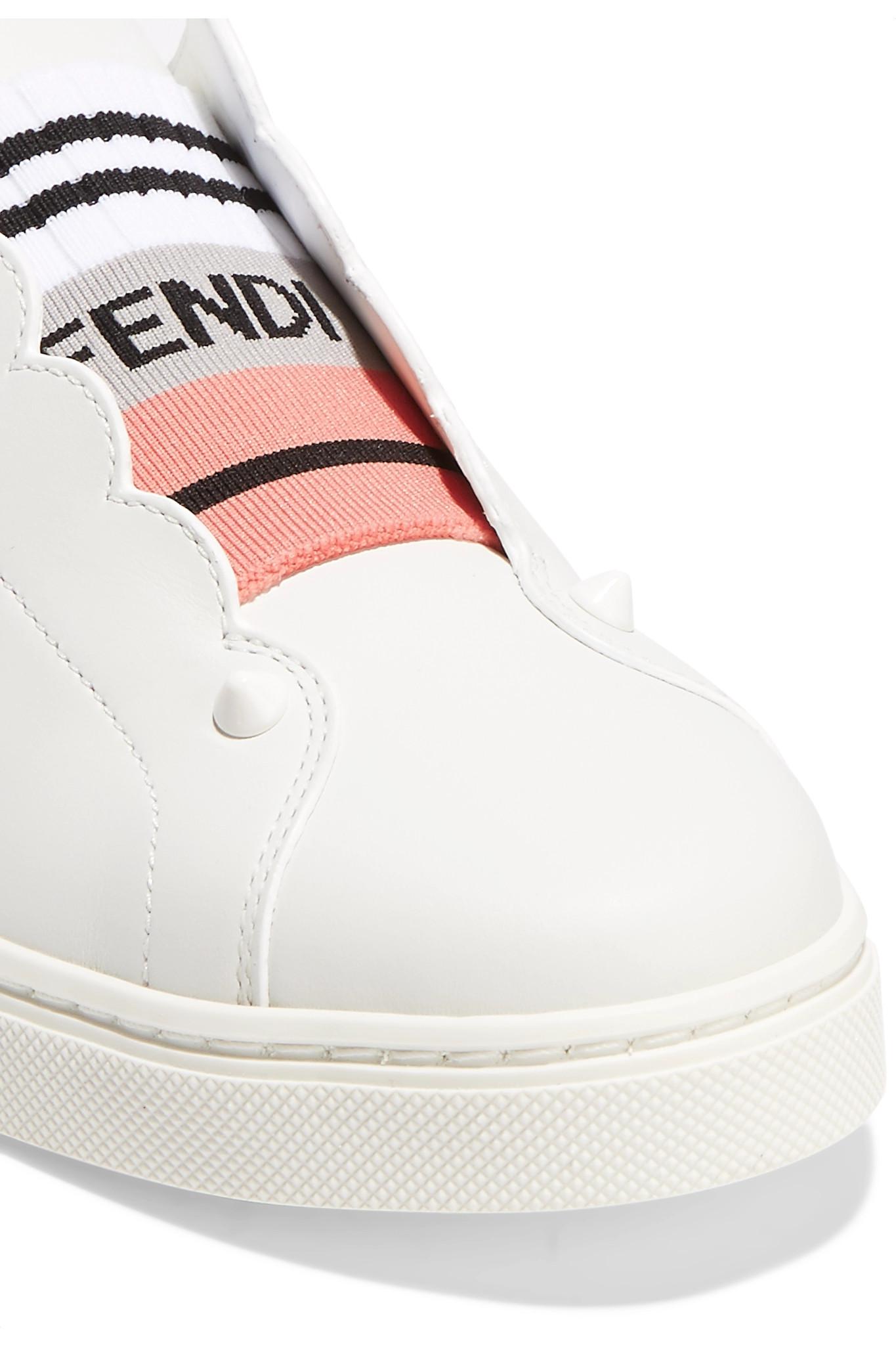 Fendi Scalloped Leather Slip-on Sneakers in White | Lyst