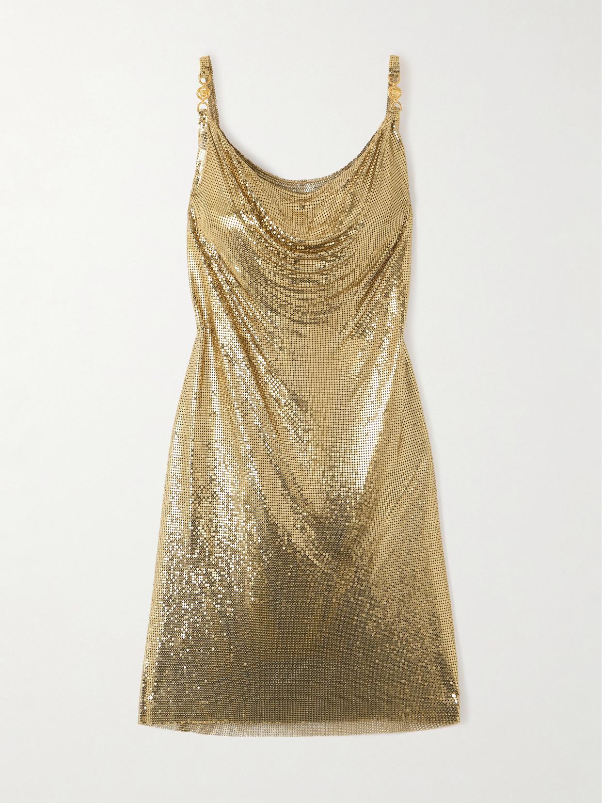 slim fit dress slacks Monte Carlo Chainmail Mini Dress in Gold