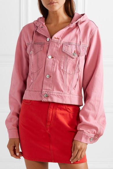 Ganni Hooded Cropped Denim Jacket in Bubblegum (Pink) | Lyst