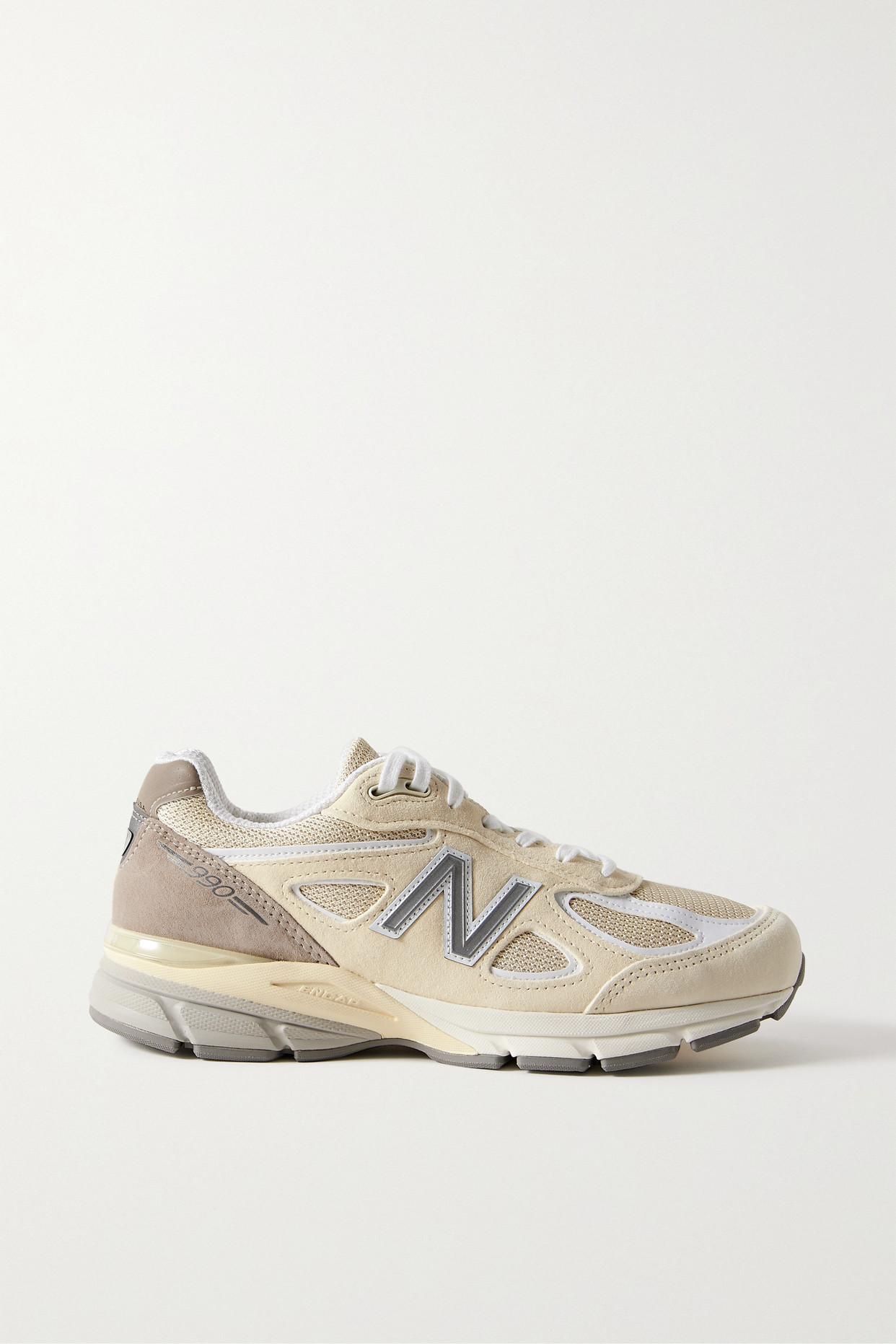 New Balance Made In Usa 990v4 Leather-trimmed Suede And Mesh Sneakers in  White | Lyst