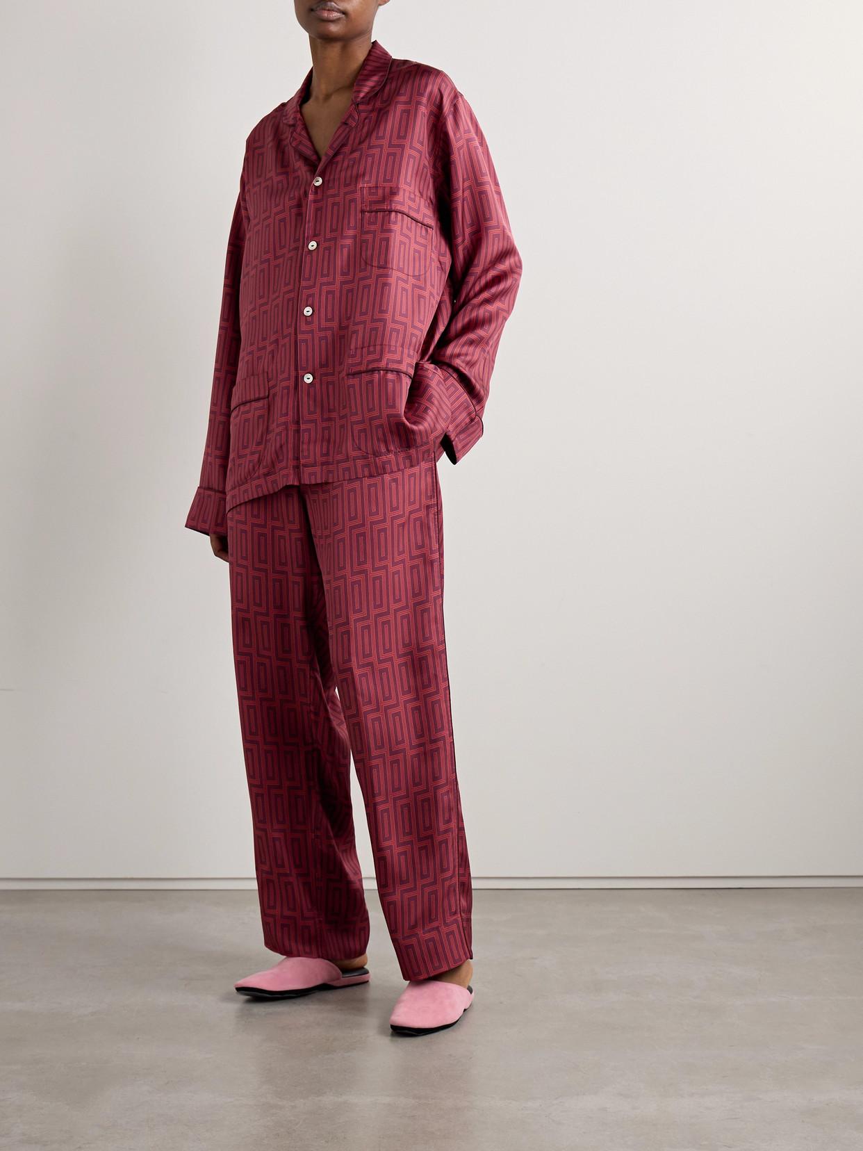 Olivia Von Halle Laurent Printed Silk-Twill Pajama Set in Red