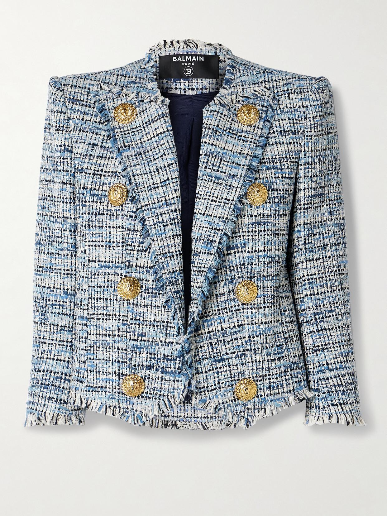 Balmain Spencer Button-Embellished Frayed Cotton-Blend Tweed