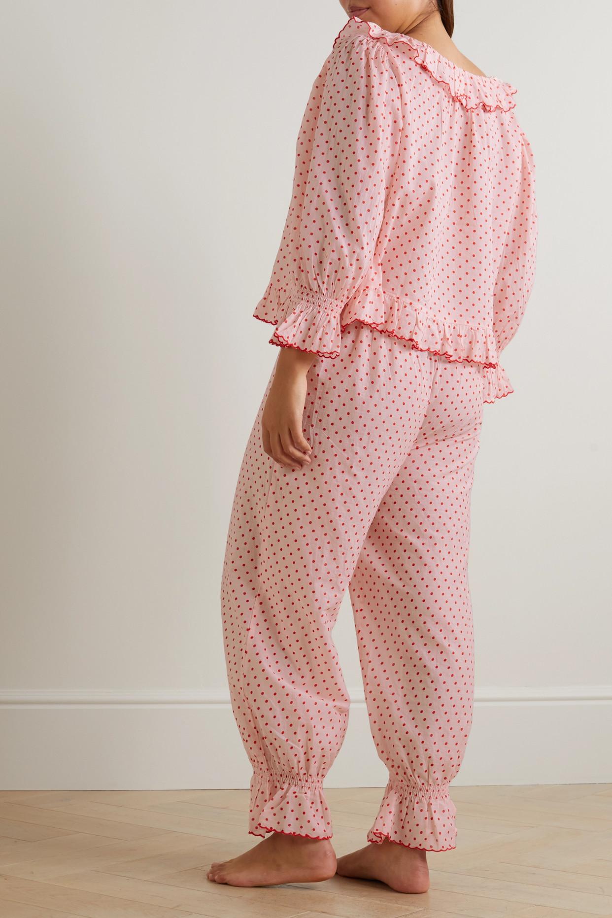 RIXO London Bobbie Polka-dot Cotton-voile Pajama Set in Pink | Lyst