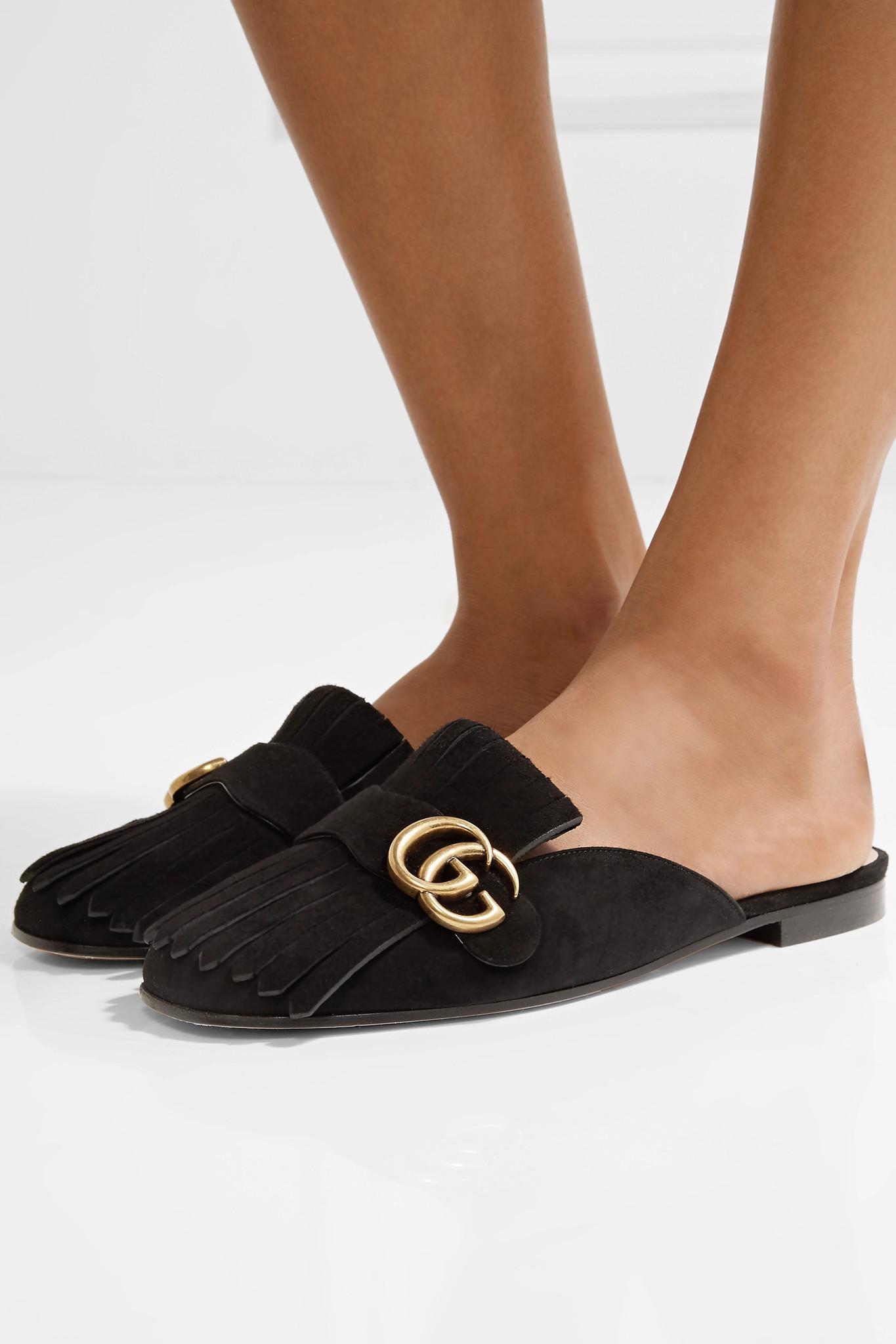 gg marmont fringe flat