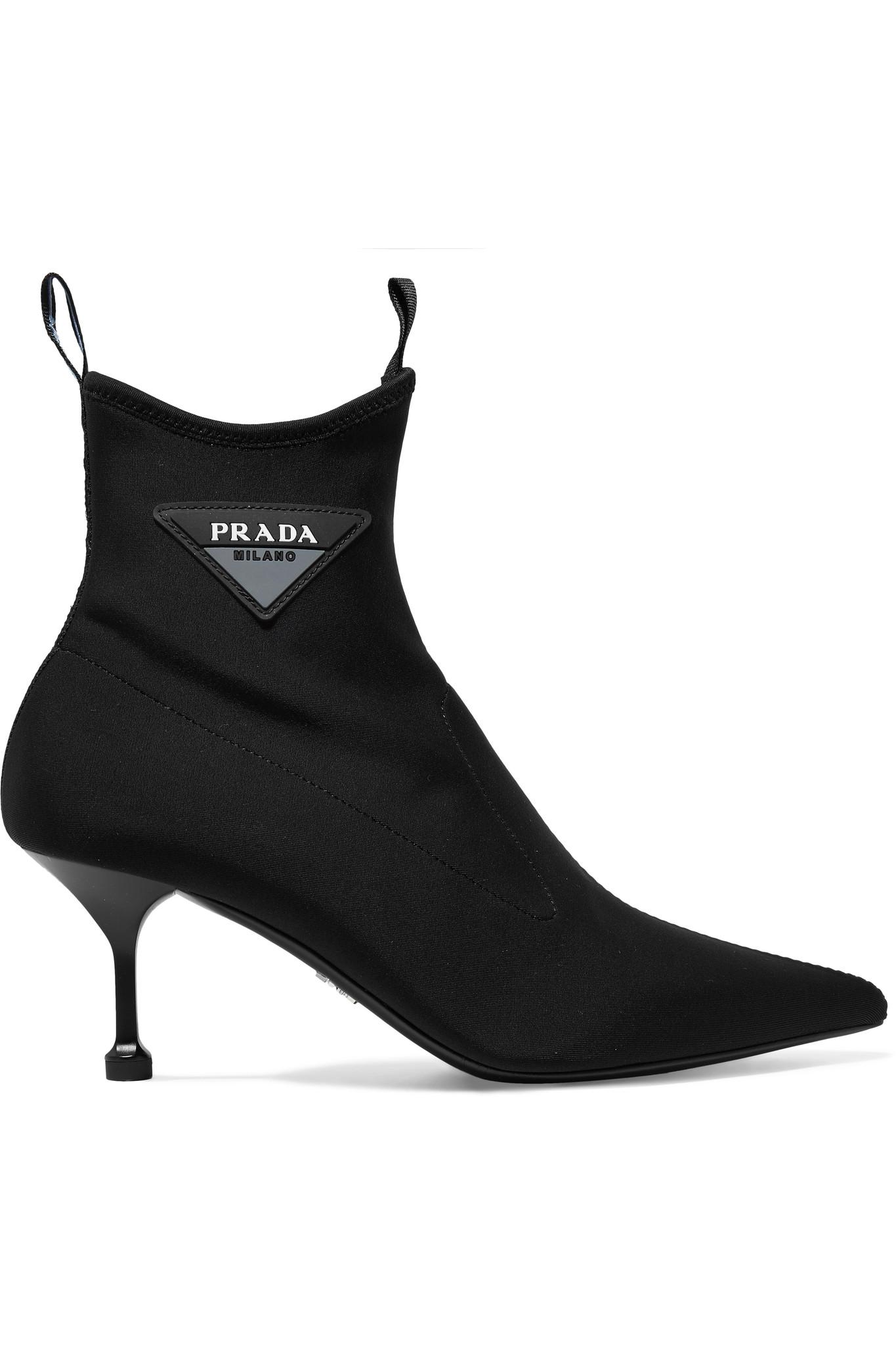 Prada Black Pointed 65 Neoprene Sock Boots | Lyst