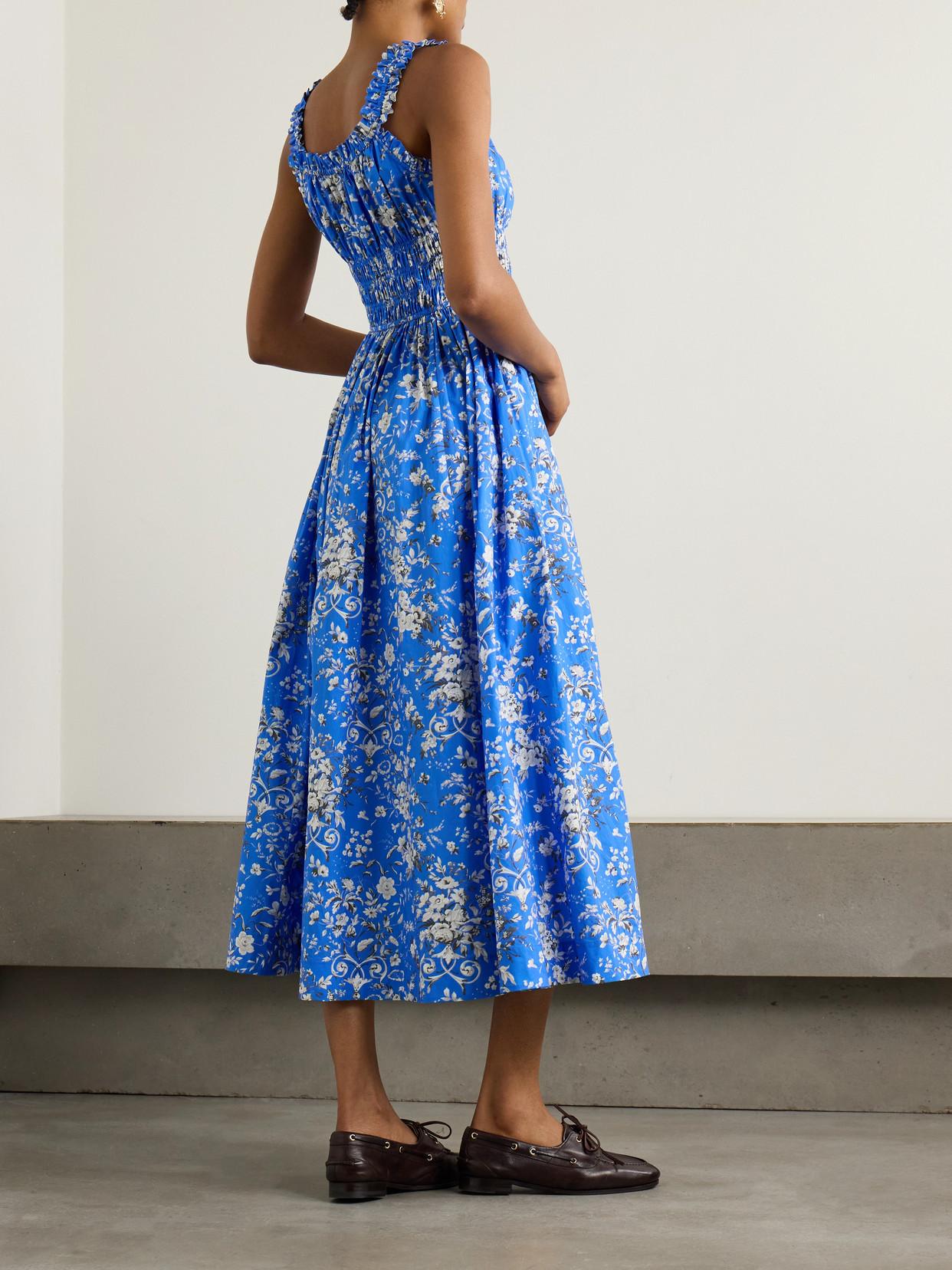 Doen Emmaretta Shirred Floral-Print Organic Cotton-Voile Midi Dress in Blue | Lyst Doen Emmaretta Shirred Floral-Print Organic Cotton-Voile Midi Dress in Blue | Lyst