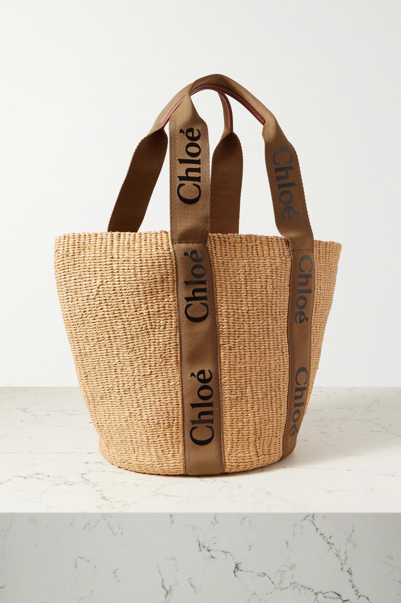 Chloé + Net Sustain Woody Large Printed Canvas And Leather-trimmed Raffia  Basket Bag in Brown | Lyst