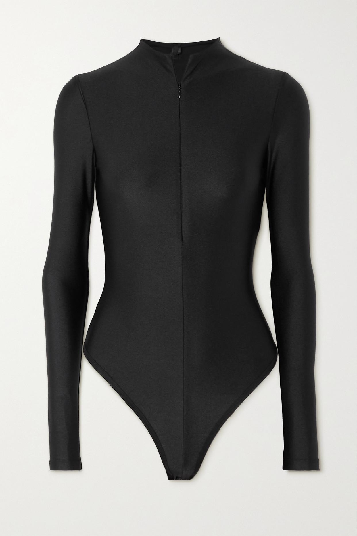 Skims Disco Satinjersey Thong Bodysuit in Black Lyst